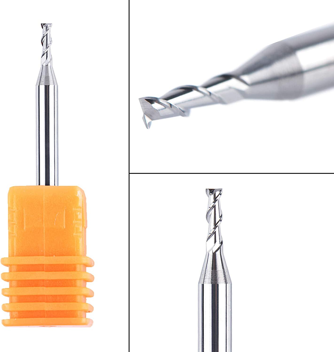 SpeTool A03001 5Pcs CNC SC Spiral Aluminum Cutting 1/16" Dia x 3/16" Cutting Length x 1/8" Shank x 1-1/2" Long 2 Flute Up Cut Router Bits