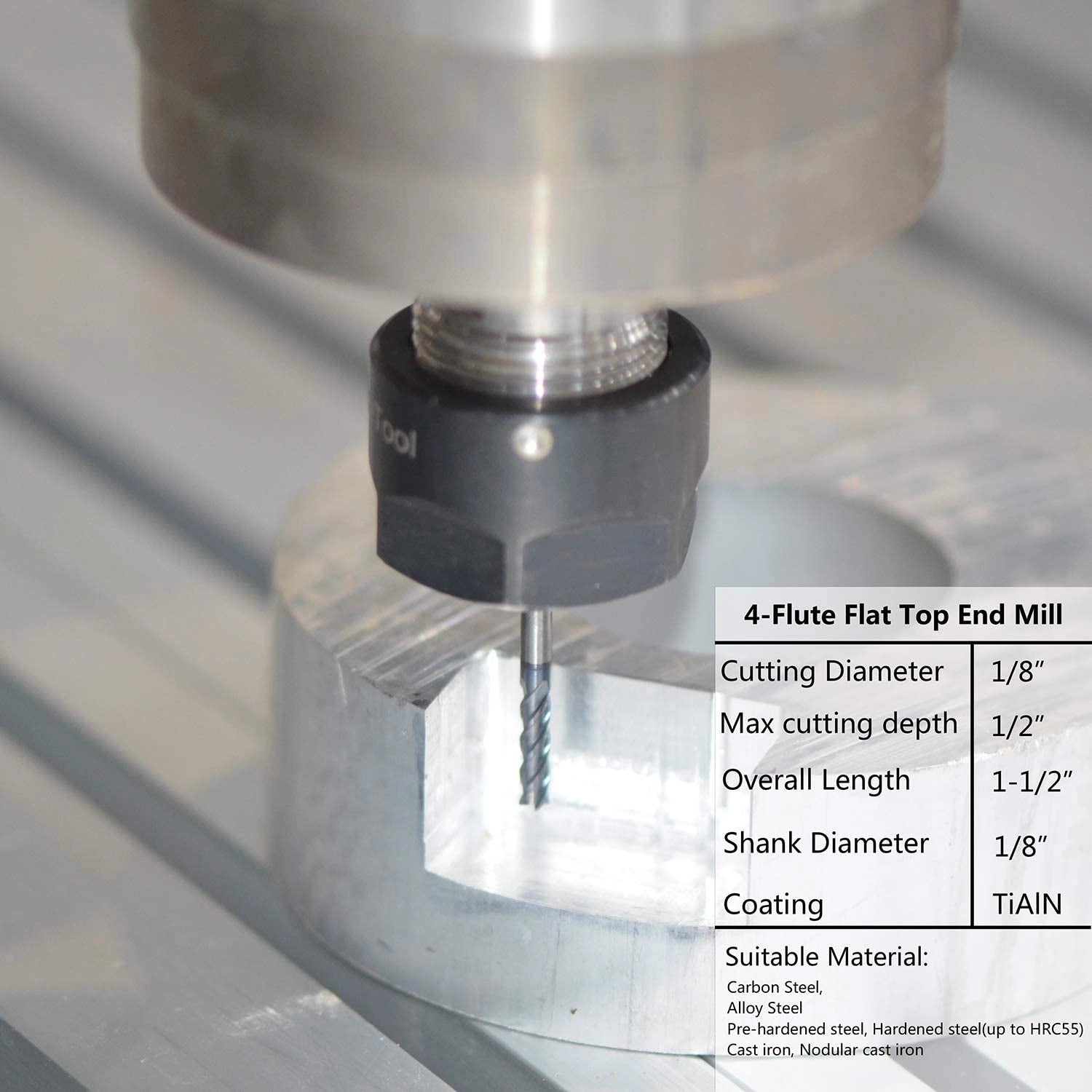 SpeTool 5Pcs 4 Flutes 1/8" Dia Carbide Flat Top End Mill CNC Cutter Tool