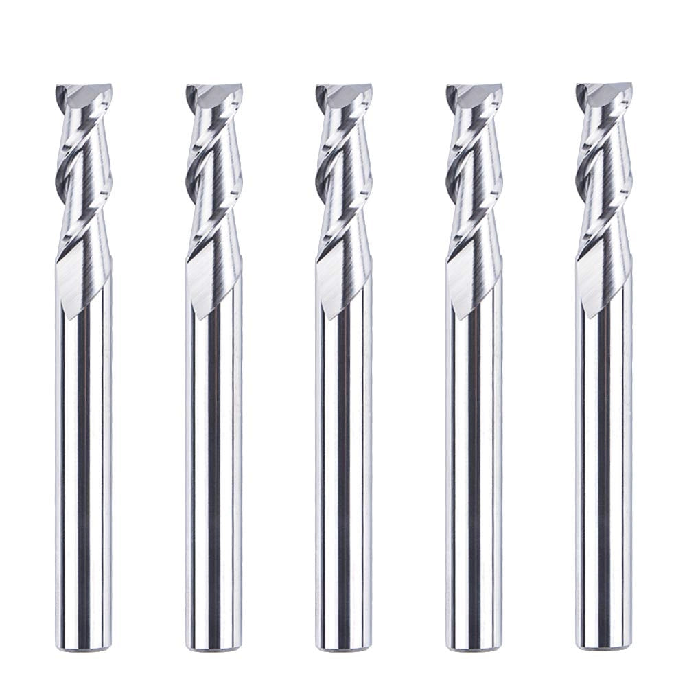 SpeTool 5Pcs CNC End Mills for Aluminum 2 Flute Upcut Router Bit 1/4" SHK