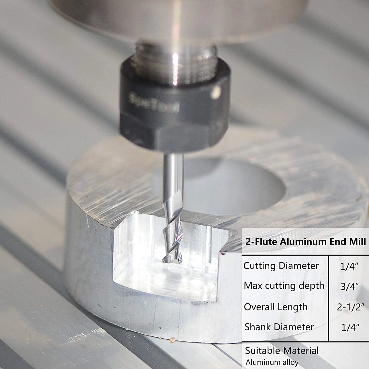 SpeTool 5Pcs CNC End Mills for Aluminum 2 Flute Upcut Router Bit 1/4" SHK