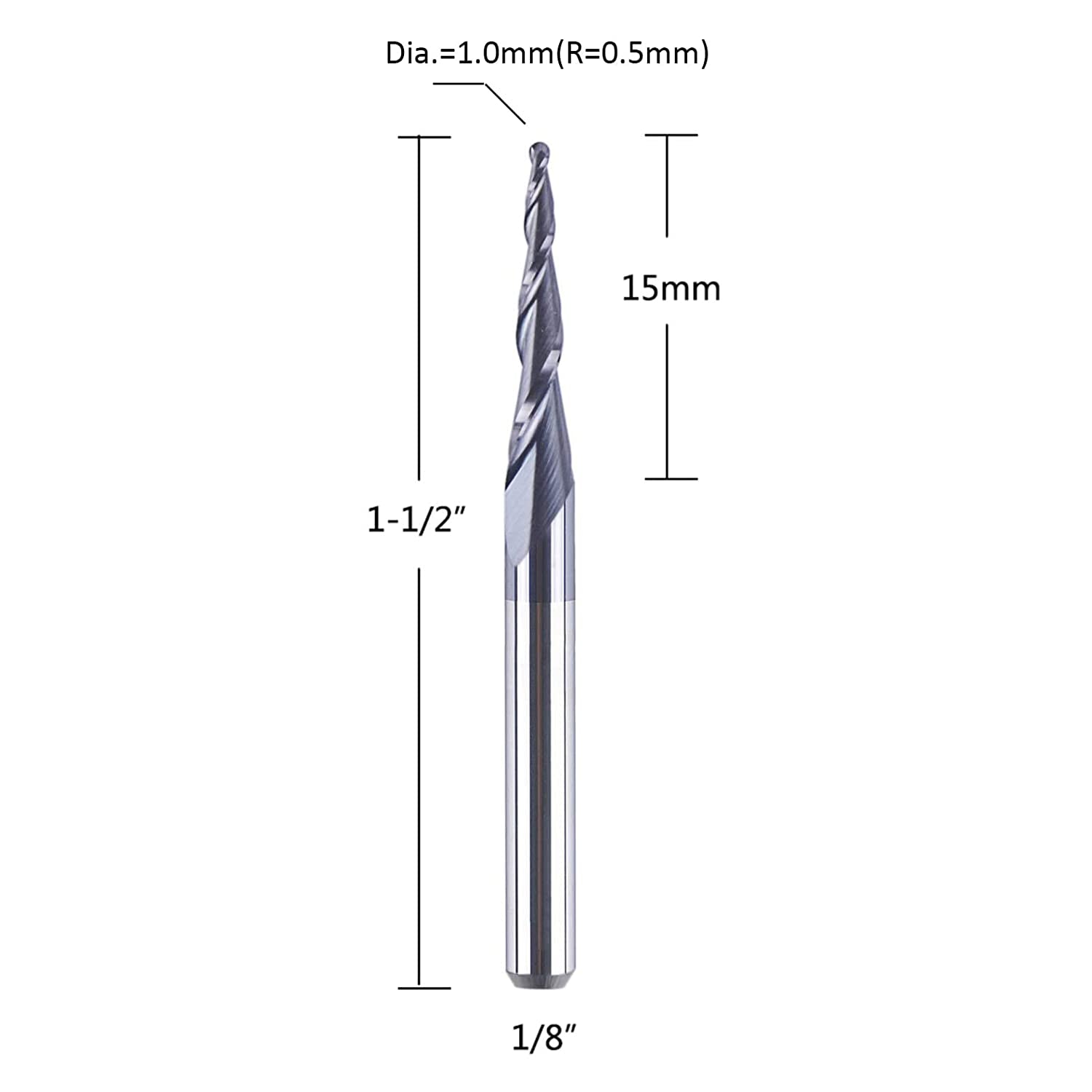 SpeTool Carbide Detail Engraving 2D/3D Tapered Endmill 0.5mm Radius