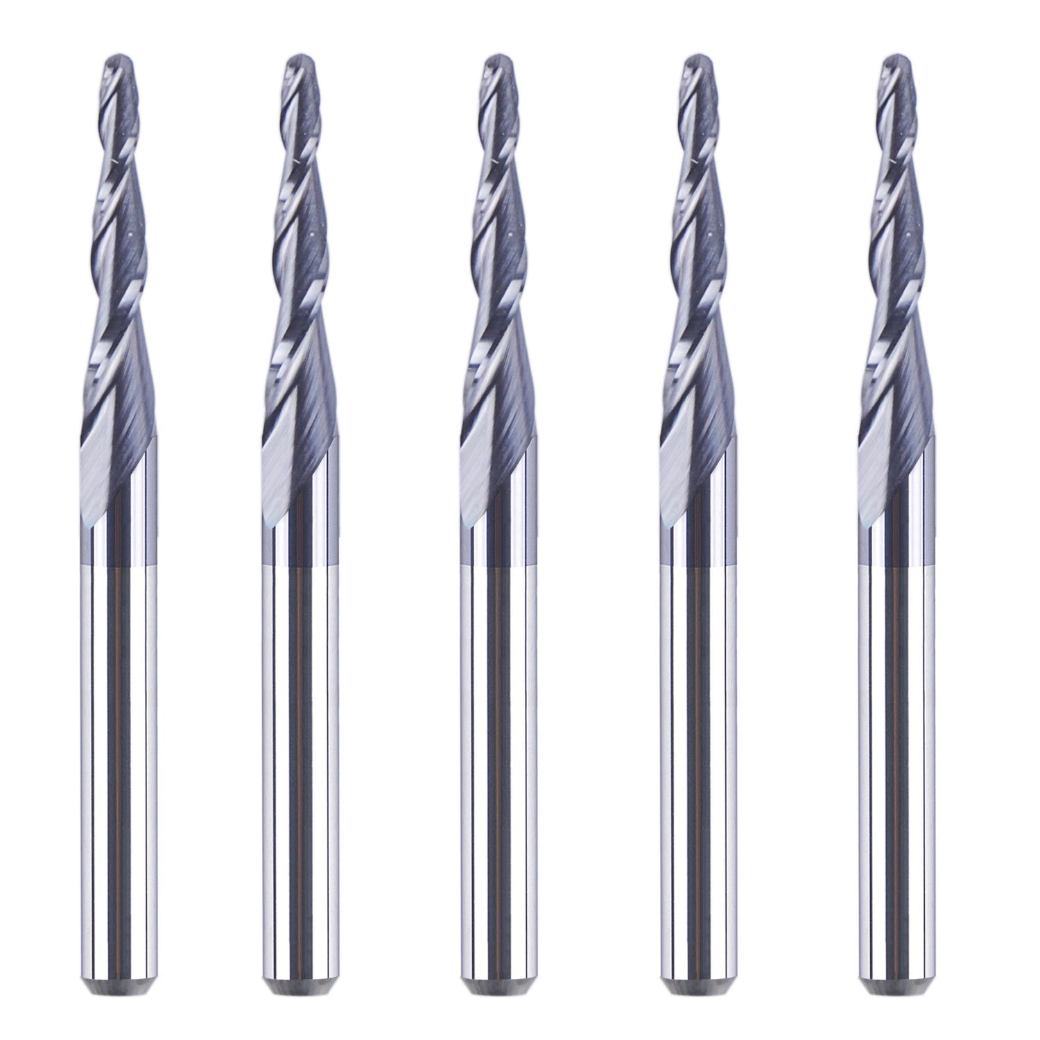 SpeTool 5Pcs Carbide Tapered Endmill Ball Nose Router Bit 0.75mm Radius