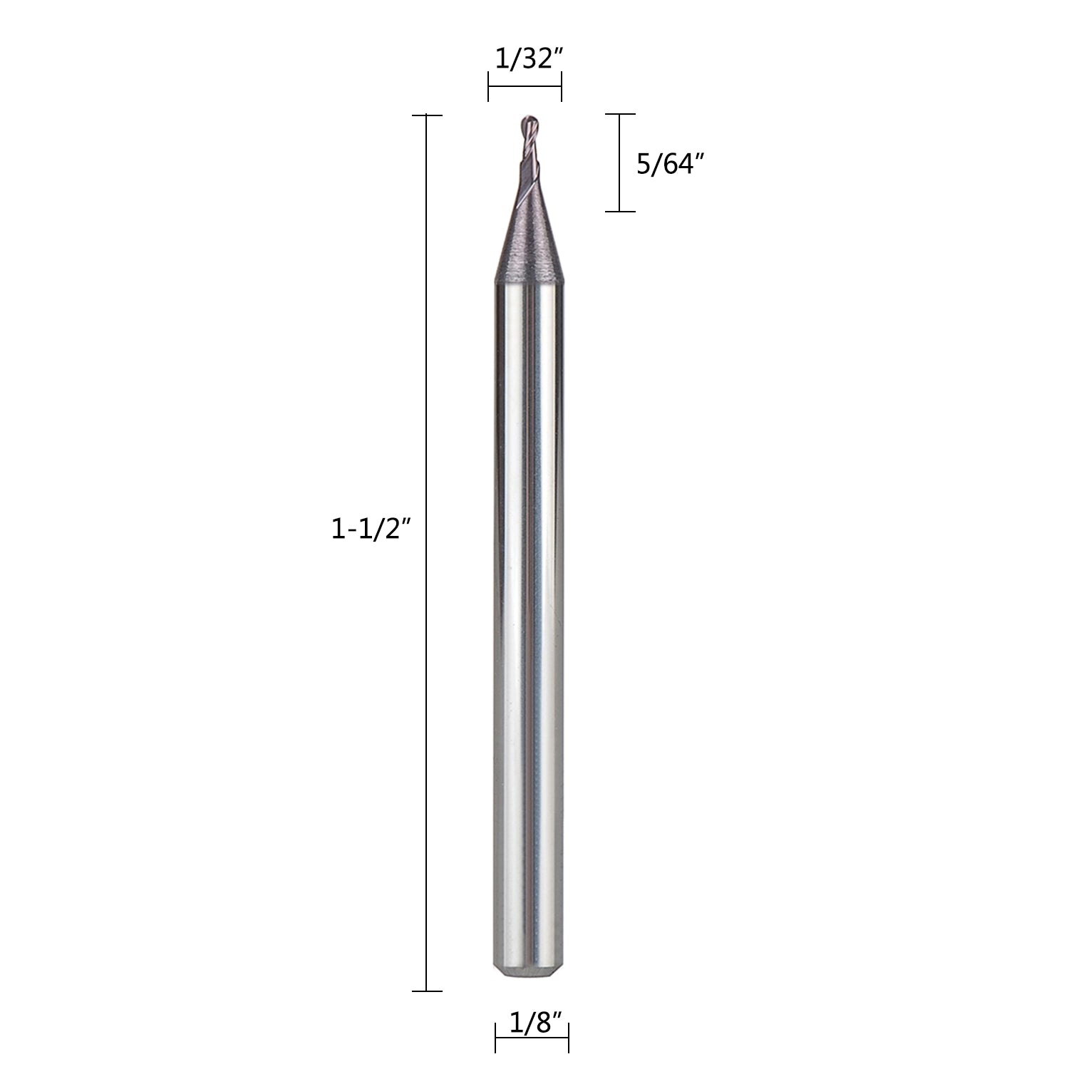 SpeTool 5Pcs Set 2 Flute 1/32" Dia 1/8" SHK Carbide Ball Nose End Mill