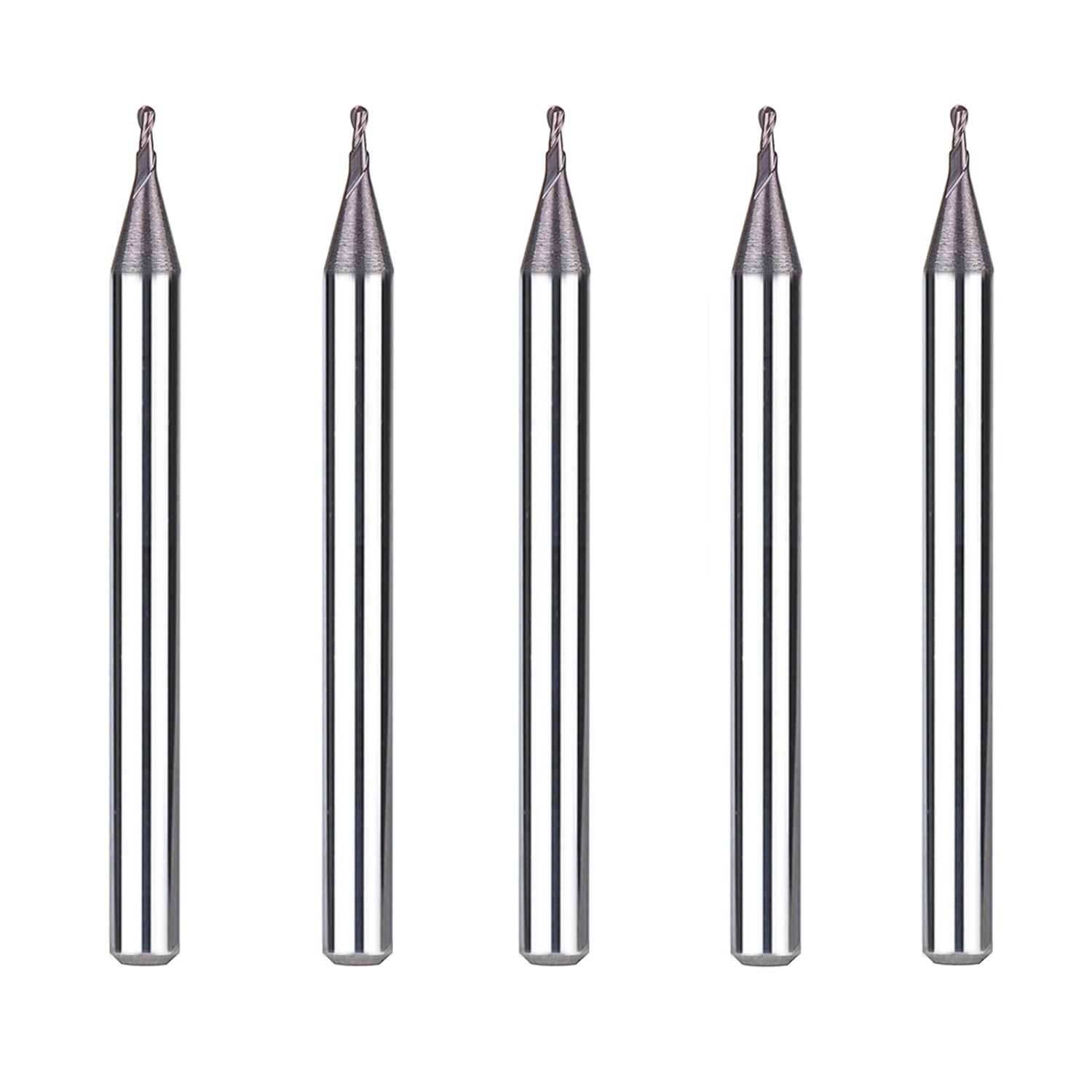 SpeTool 5Pcs Set 2 Flute 1/32" Dia 1/8" SHK Carbide Ball Nose End Mill