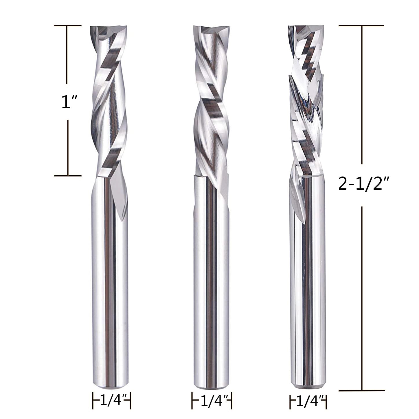 SpeTool WD-4 5Pcs Spiral Router Bits Set 1/4" Shank 1" Cutting Length for Woodworking
