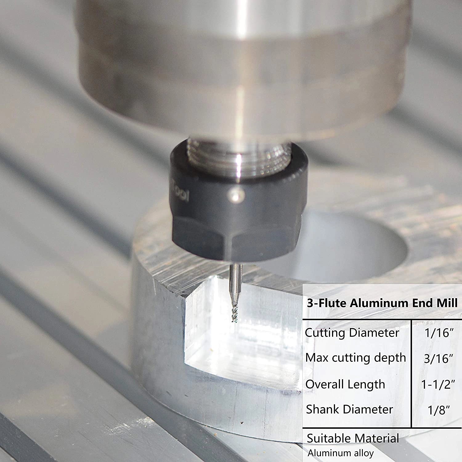 SpeTool 5pcs 1/16" Dia 1/8" SHK 3 Flutes Router Bits for Aluminum Cut