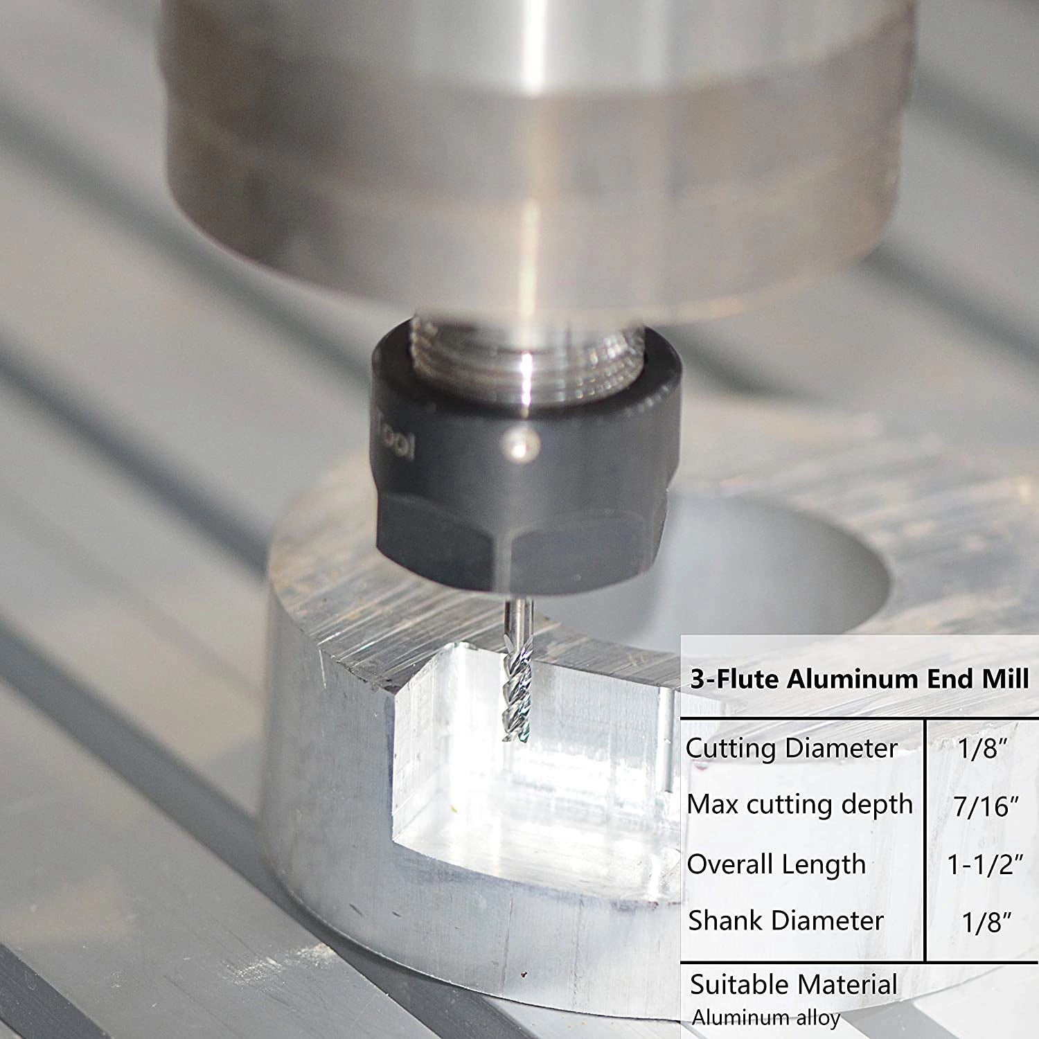 SpeTool 5pcs 1/8" End Mills 3 Flutes CNC Router Bits for Aluminum Cut