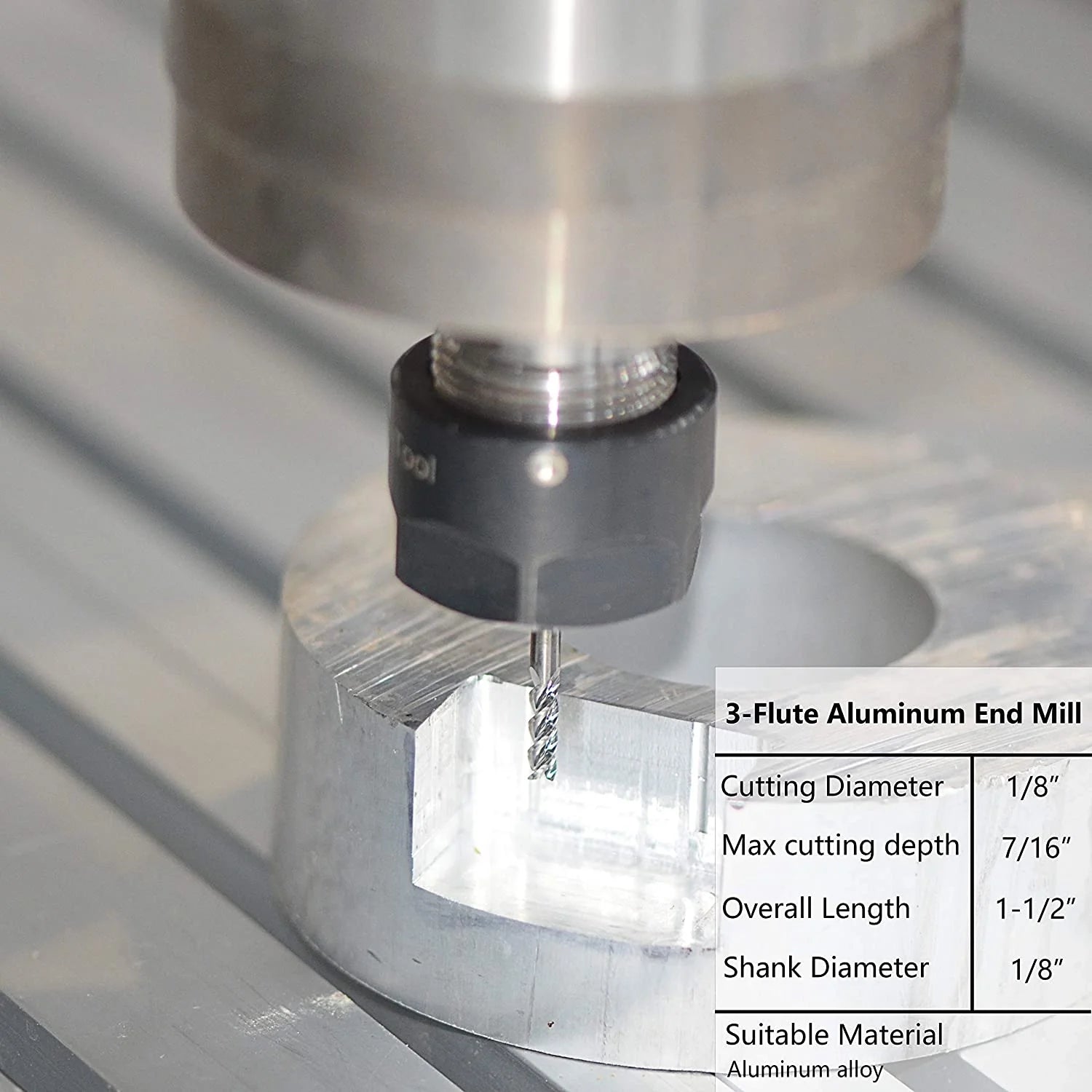 SpeTool 5pcs 1/8" End Mills 3 Flutes CNC Router Bits for Aluminum Cut