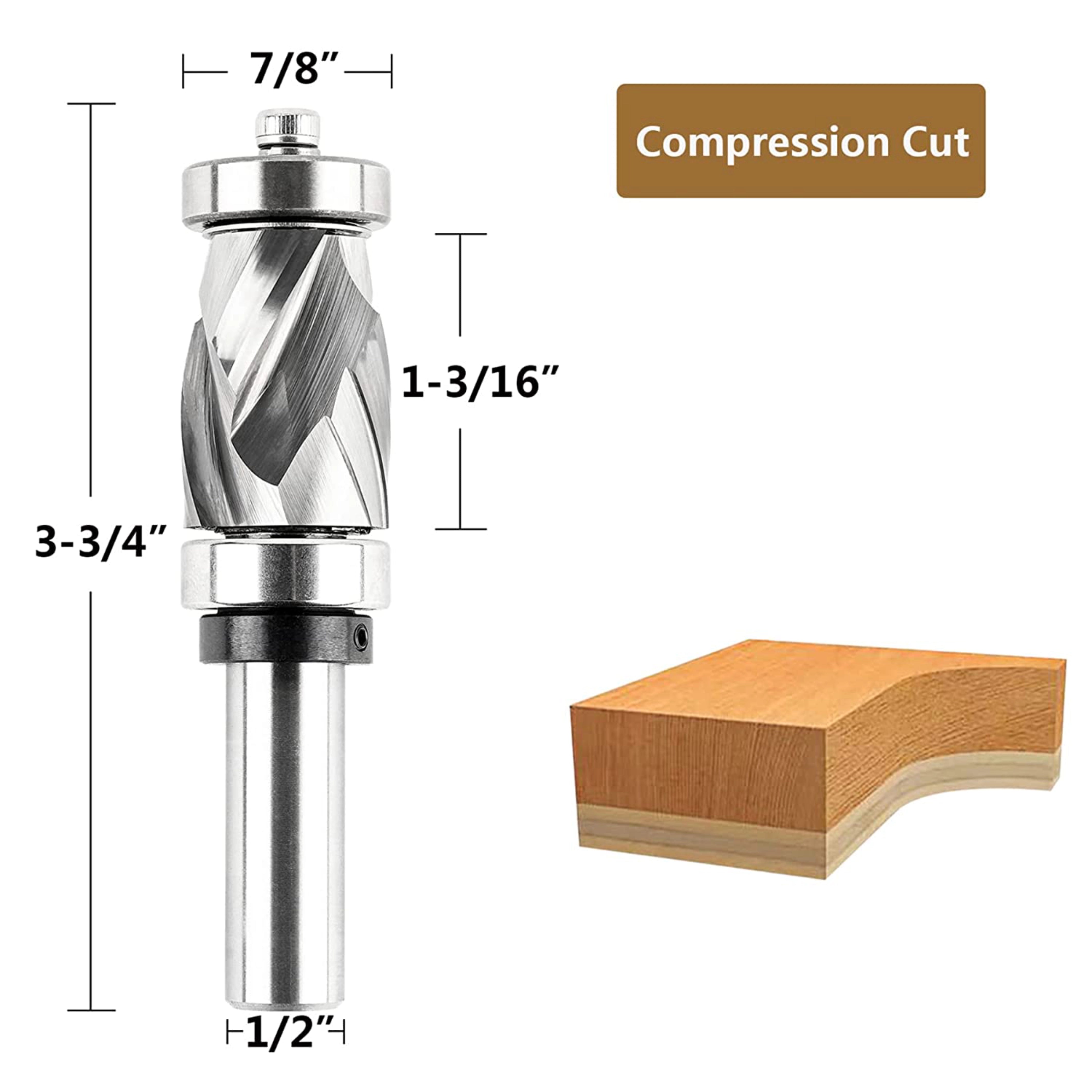 SpeTool 7/8 Dia 1/2 SHK Compression Top&Bottom Bearing Router Trim Bit