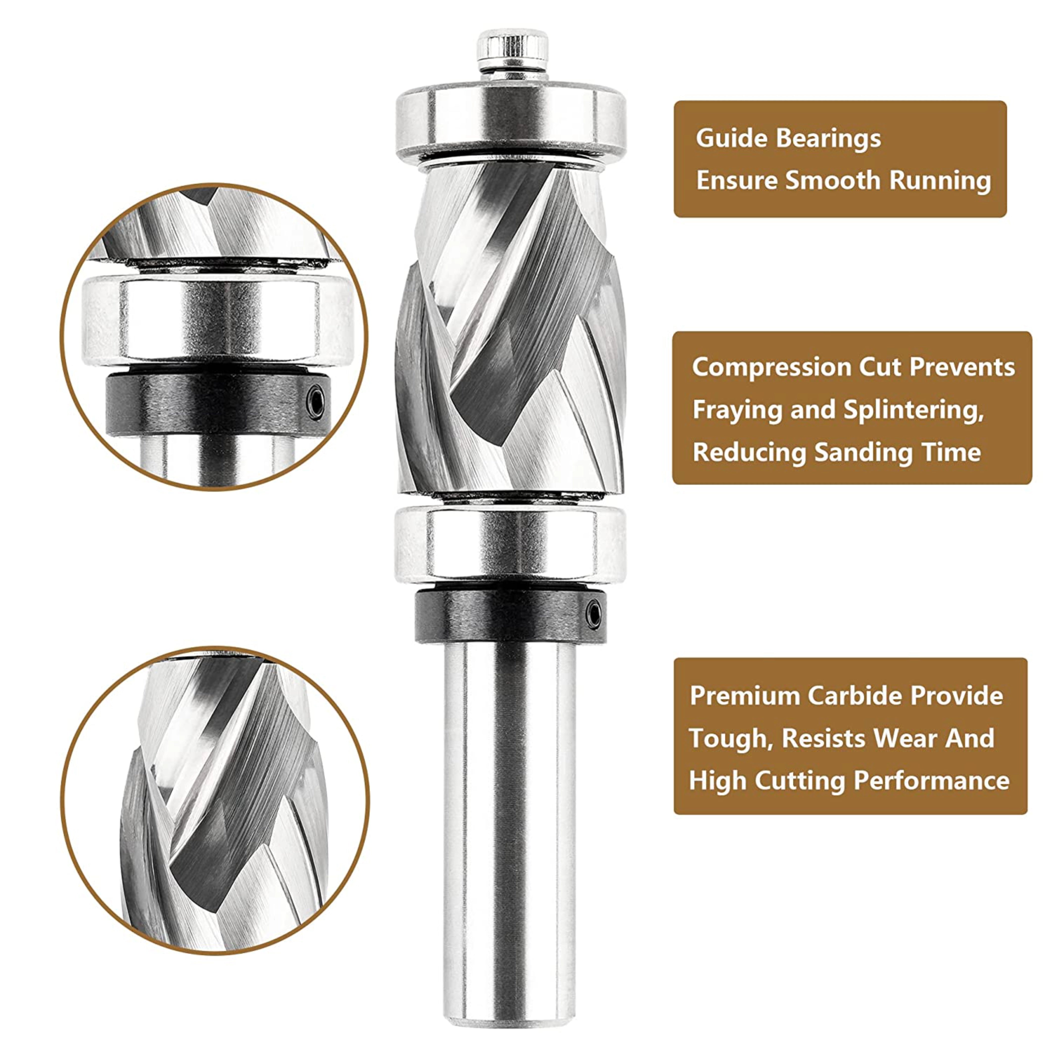 SpeTool 7/8 Dia 1/2 SHK Compression Top&Bottom Bearing Router Trim Bit