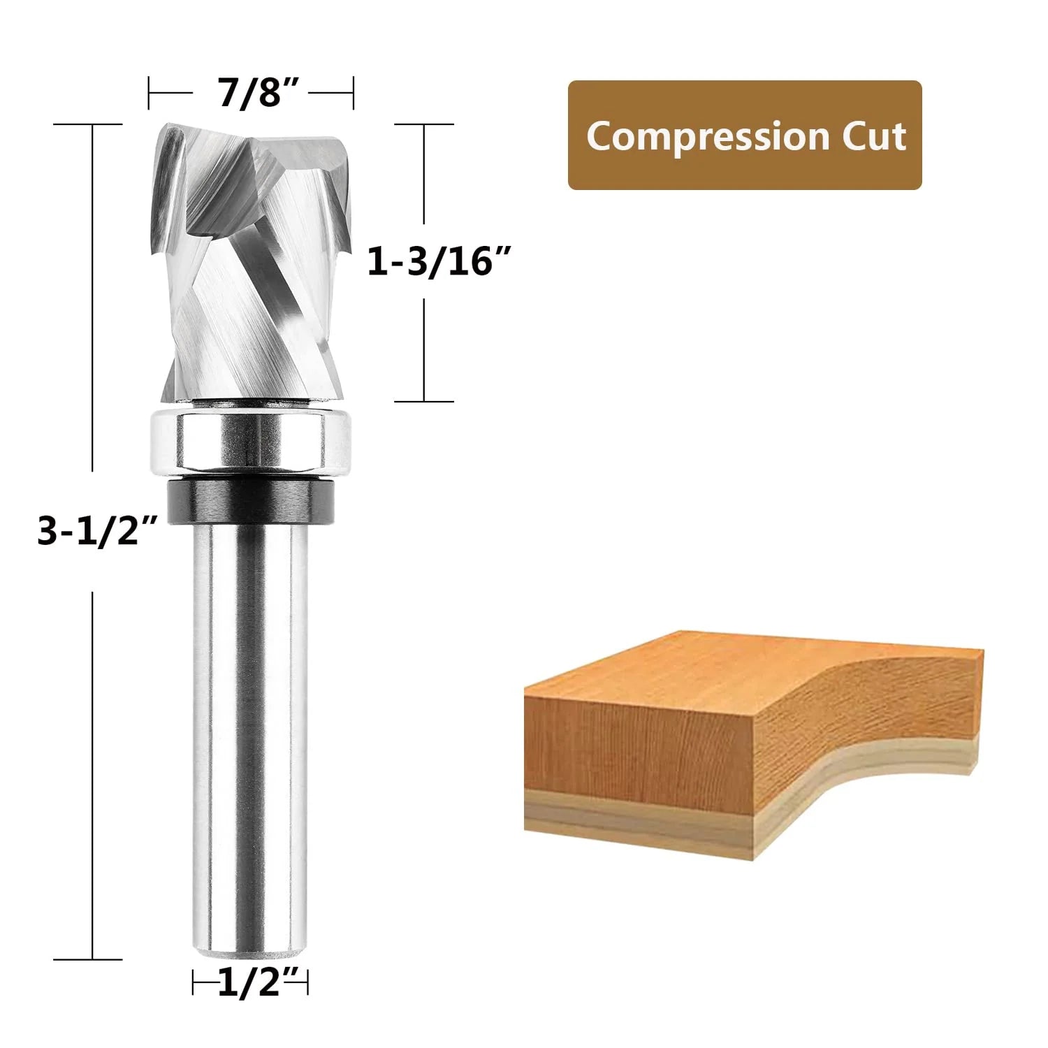 SpeTool 7/8 Dia 1/2" SHK Compression Flush Trim Top Bearing Router Bit