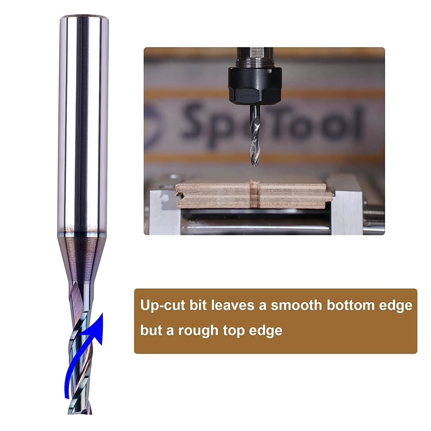 SpeTool Extra Tool Life Coated 1/8 Dia 1/4 Shank Up Cut Router Bit