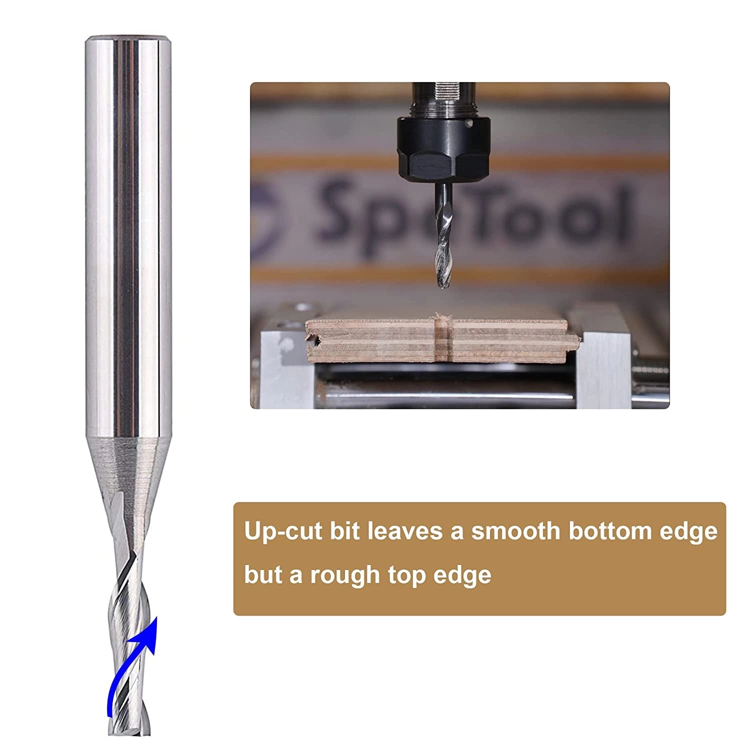 SpeTool CNC 1/8" Cutting Dia Spiral Up Cut Router Bit 1/4 SHK Wood Cut