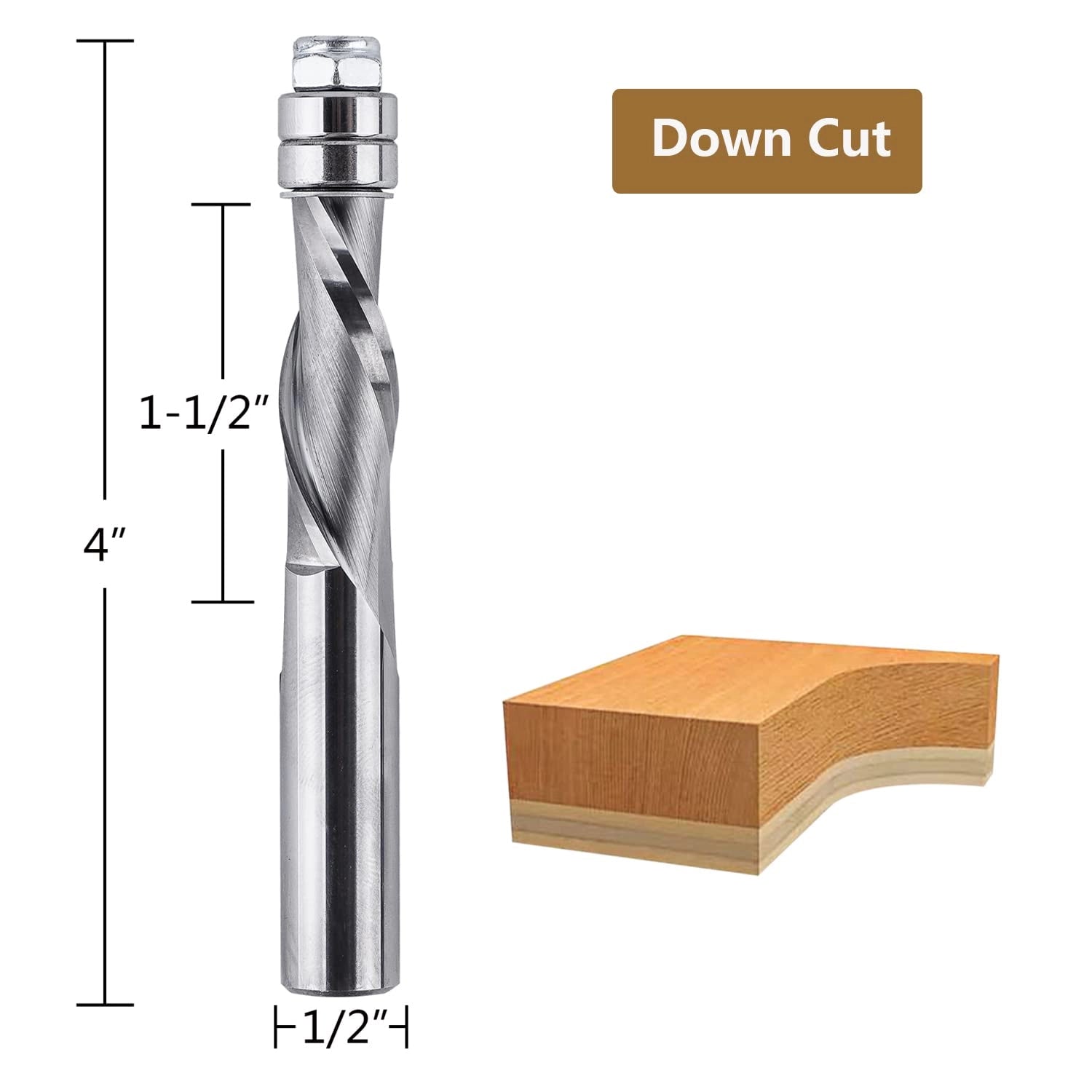 SpeTool Carbide 1/2" Shank Flush Trim 4" Extra Long Down Cut Router Bit