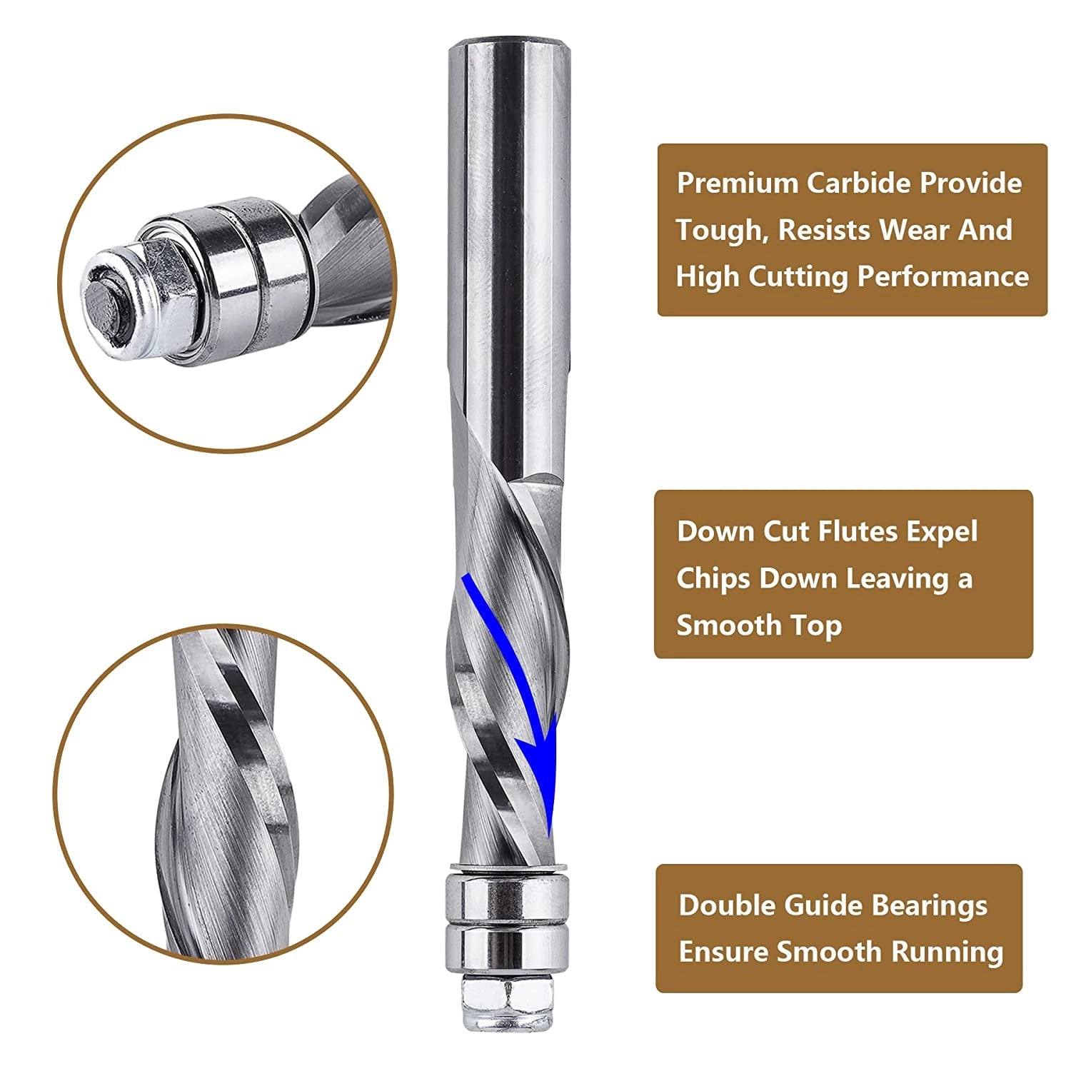 SpeTool Carbide 1/2" Shank Flush Trim 4" Extra Long Down Cut Router Bit