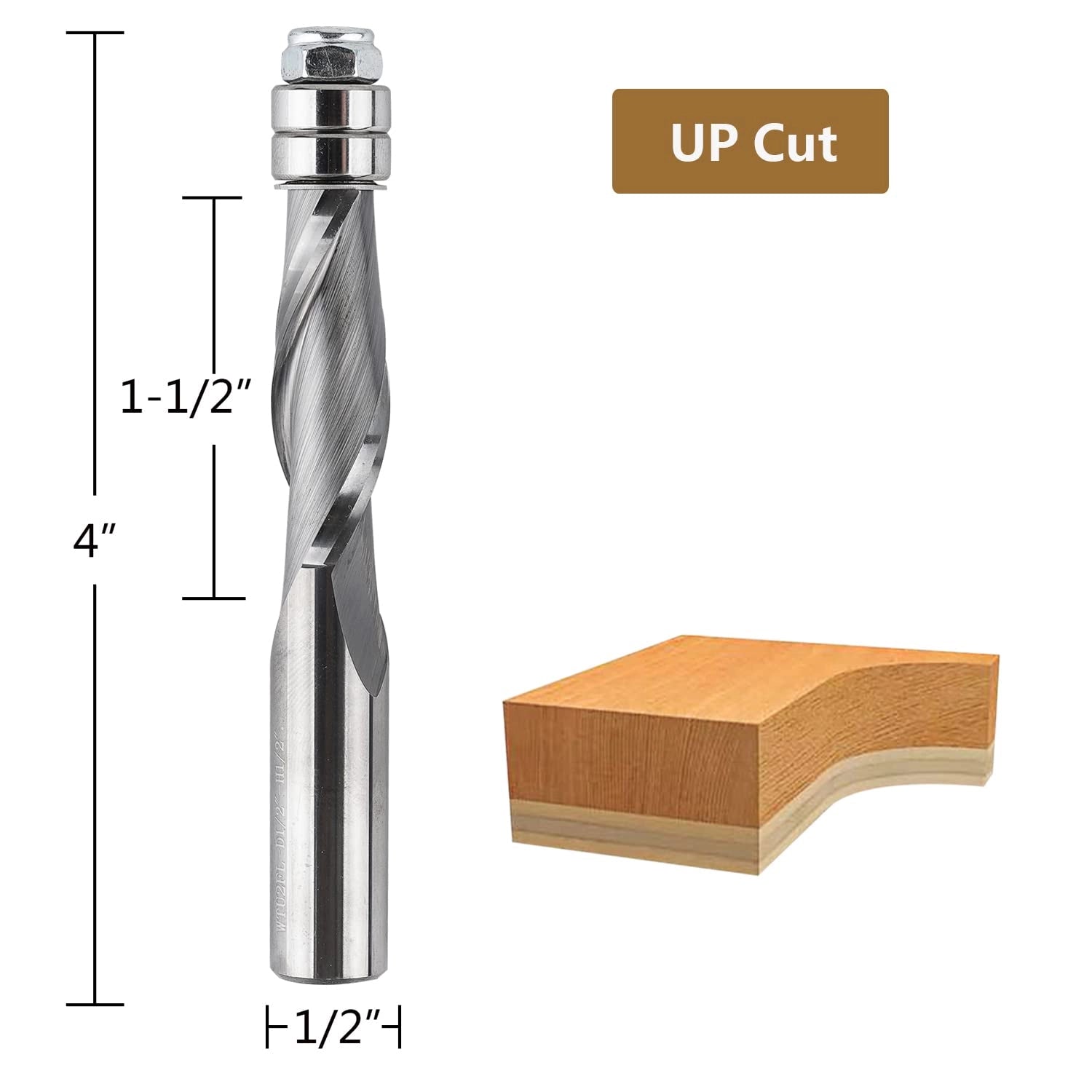 SpeTool Carbide 1/2" Shank Flush Trim 4" Extra Long Up Cut Router Bit