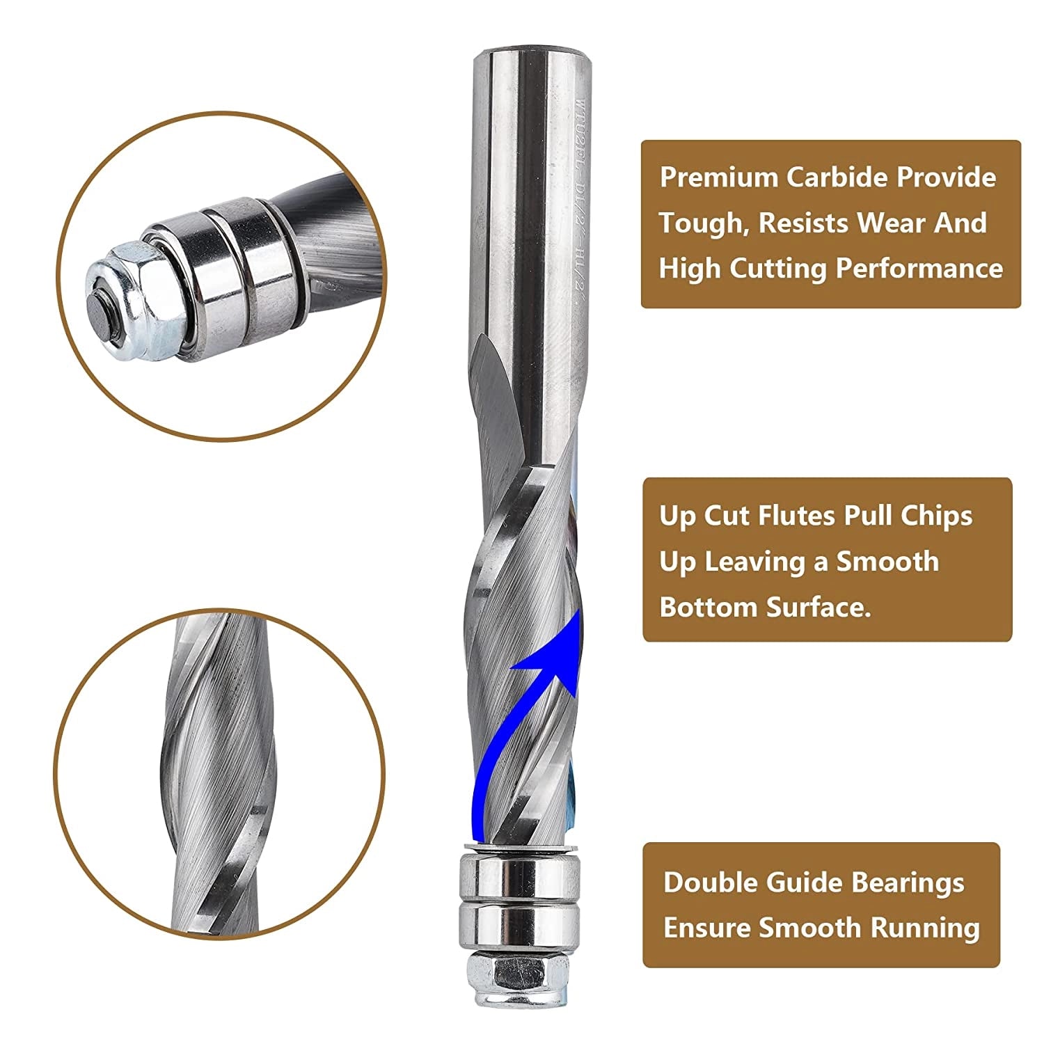 SpeTool Carbide 1/2" Shank Flush Trim 4" Extra Long Up Cut Router Bit