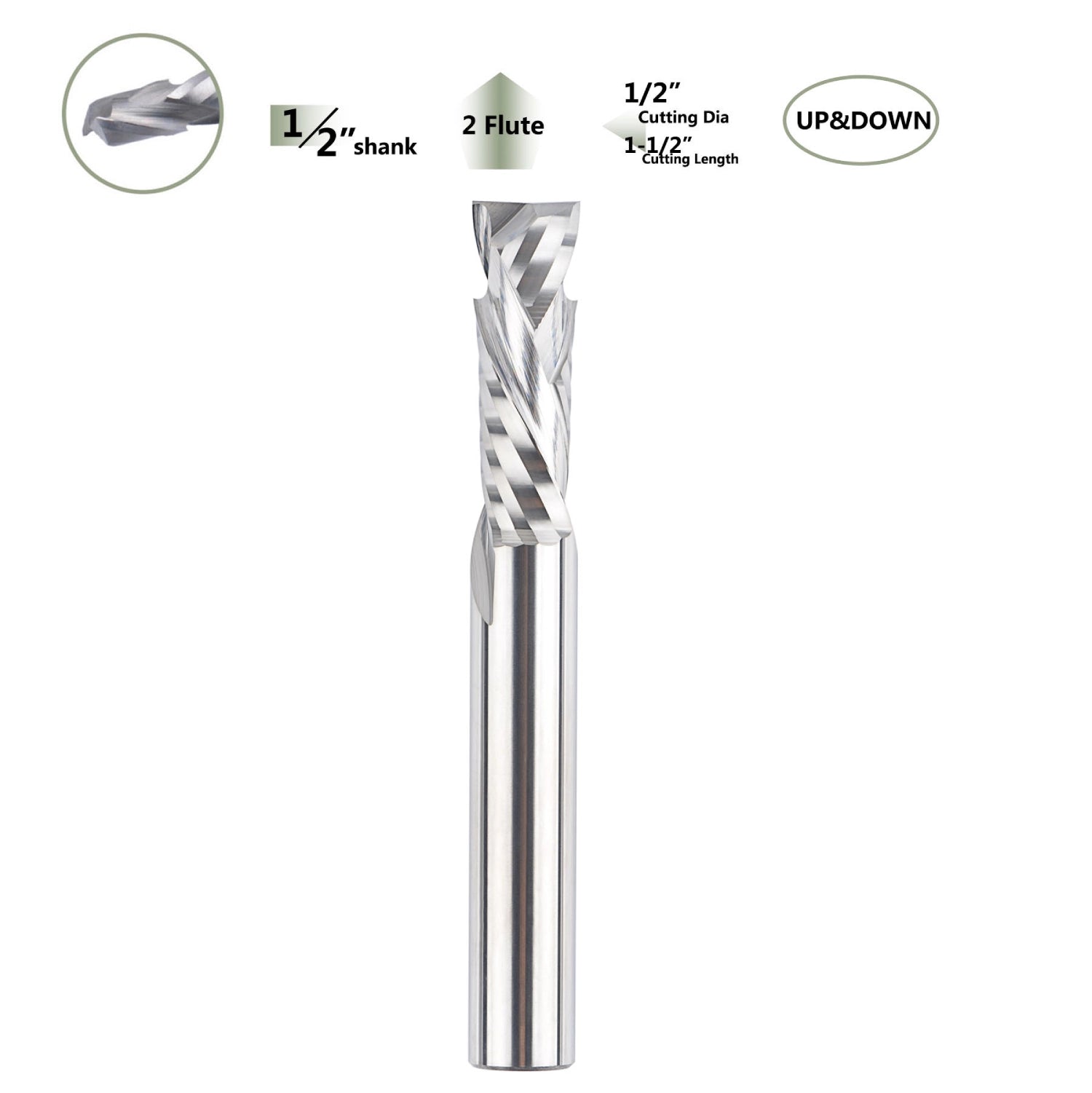 SpeTool Carbide Compression (Up&Down) Router Bits 1/2" Diam 4" Extra Long