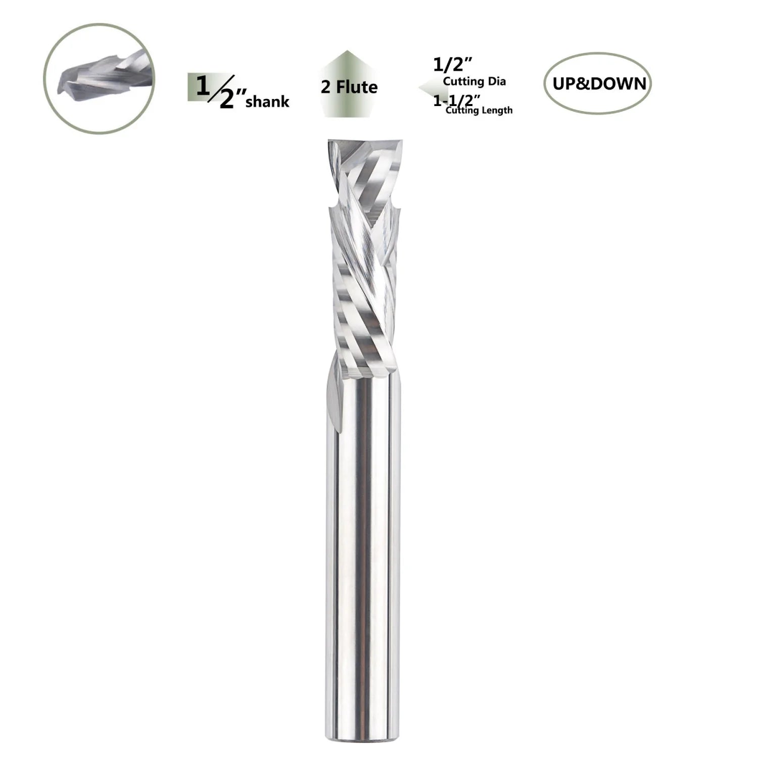 SpeTool Carbide Compression (Up&Down) Router Bits 1/2" Diam 4" Extra Long