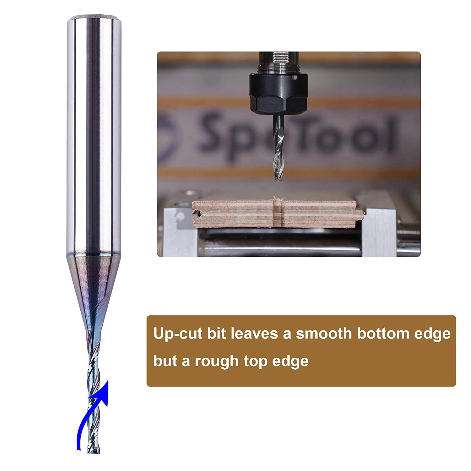 SpeTool 1/16 SPE-X Carbide CNC Upcut Router Bit 1/4 Shank For Fine Detail