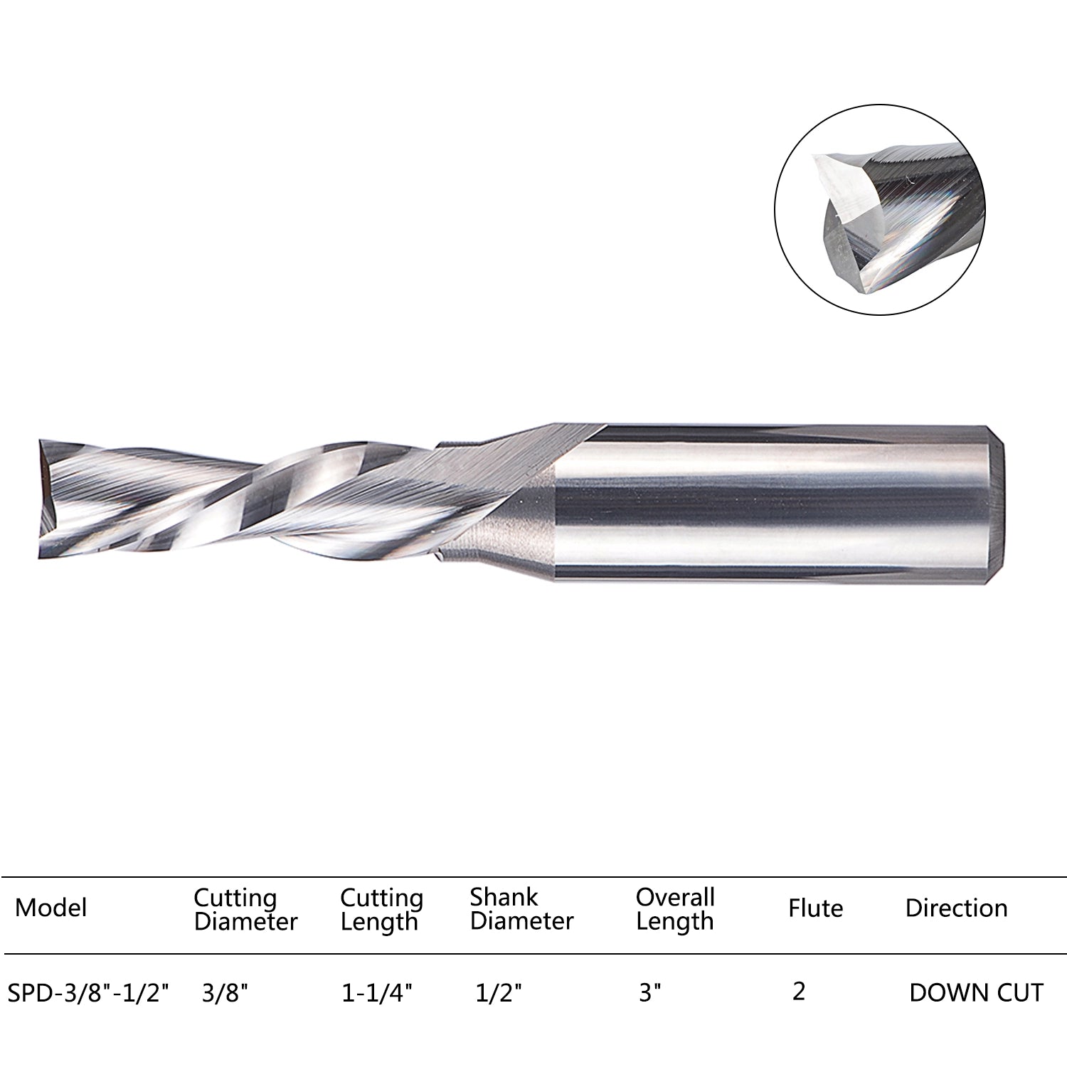 SpeTool Down Cut CNC Router Bit 3/8" Diam x 1/2" SHK End Mill for Wood