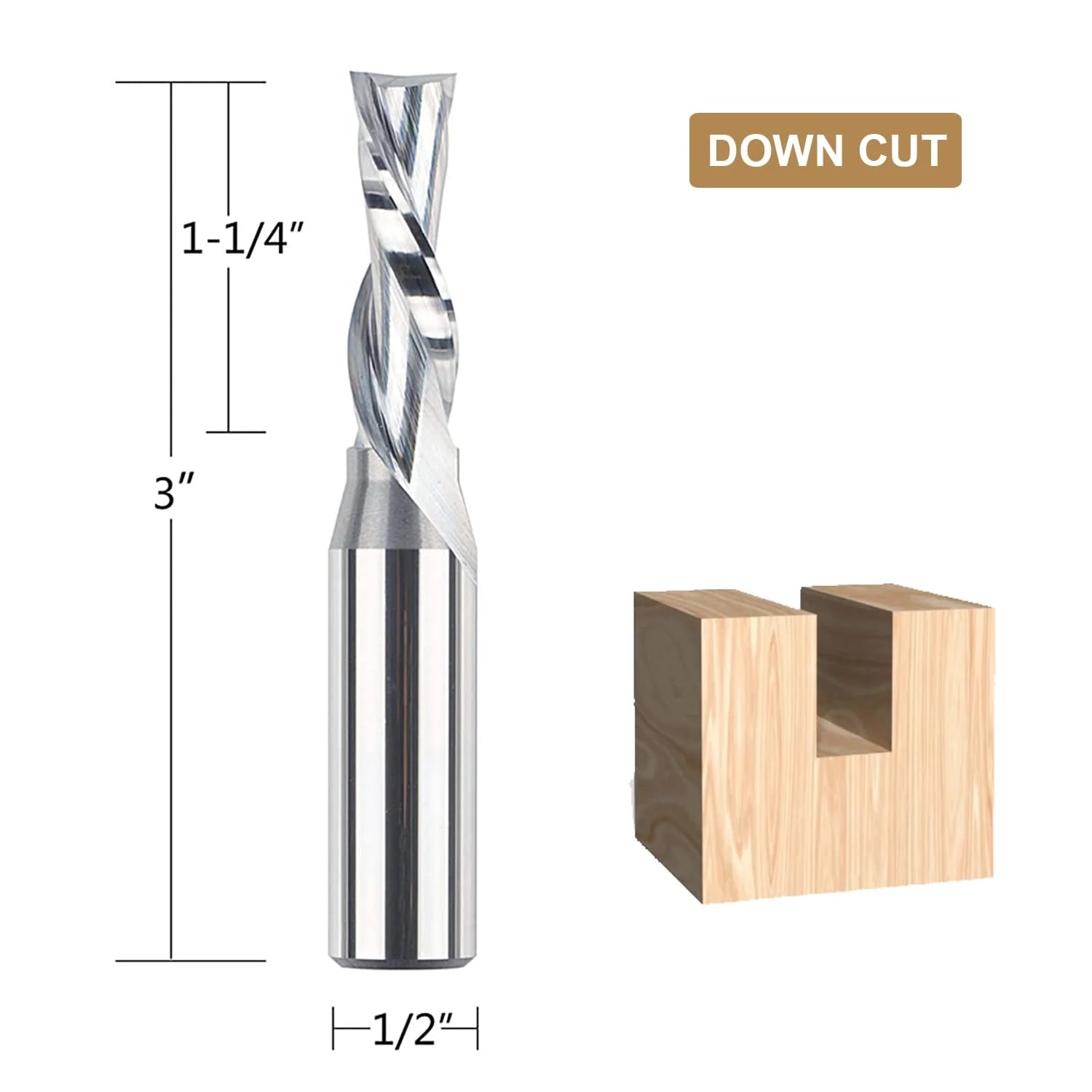 SpeTool Down Cut CNC Router Bit 3/8" Diam x 1/2" SHK End Mill for Wood