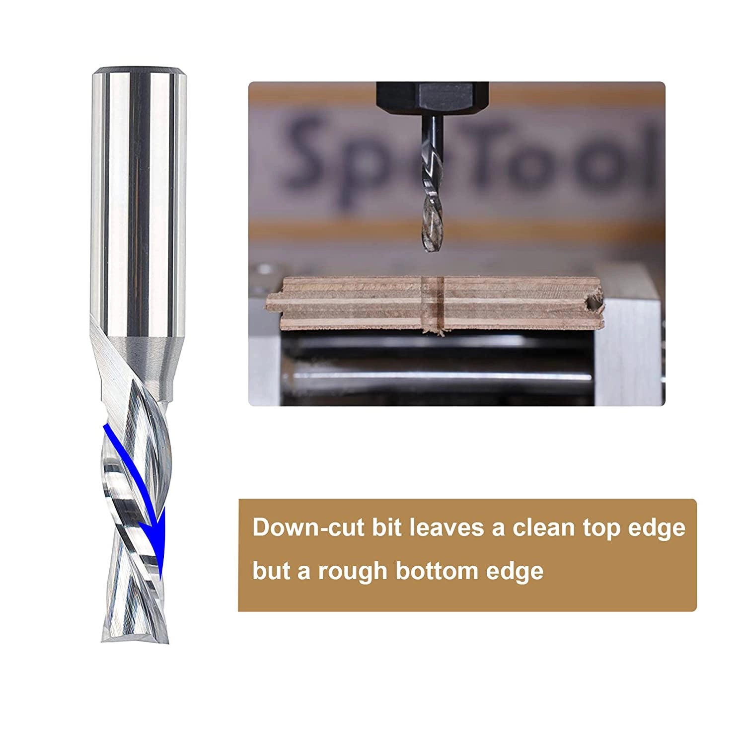 SpeTool Down Cut CNC Router Bit 3/8" Diam x 1/2" SHK End Mill for Wood