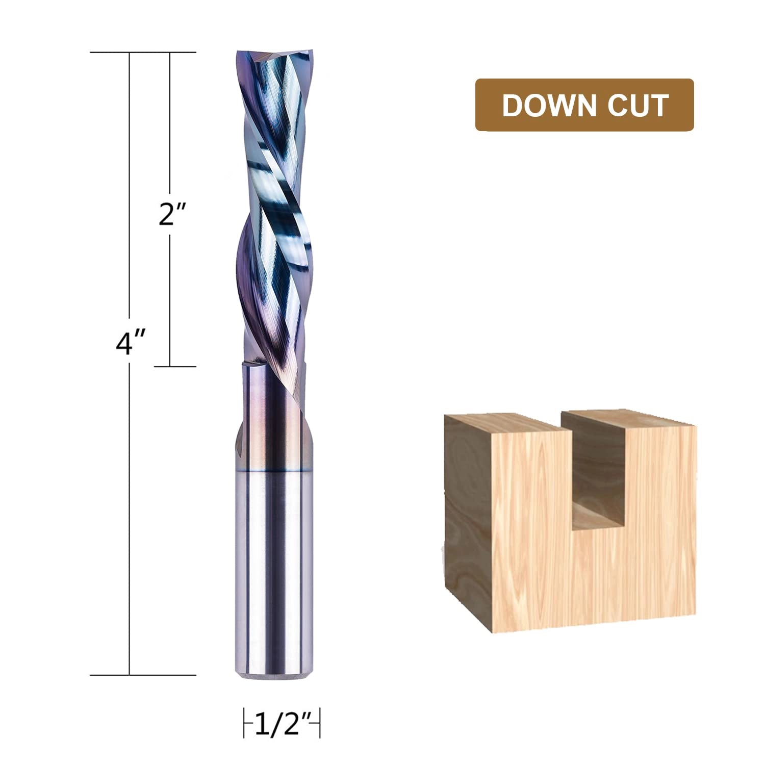 SpeTool Down Cut 1/2 Dia 4 Inch Extra Long Tool Life Coated Router Bit