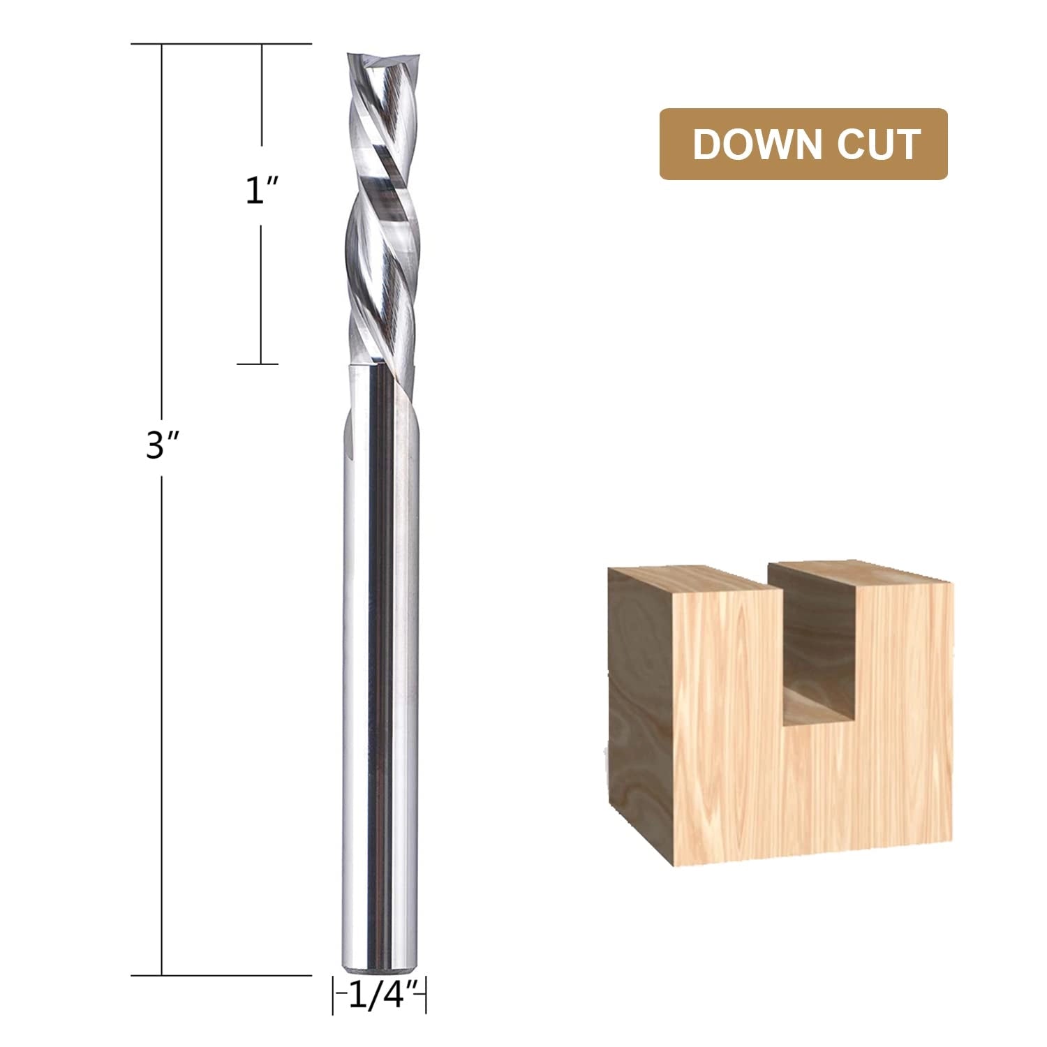 SpeTool Downcut Spiral Router Bit 1/4" Diam 3" Extra Long Wood Cut Carving