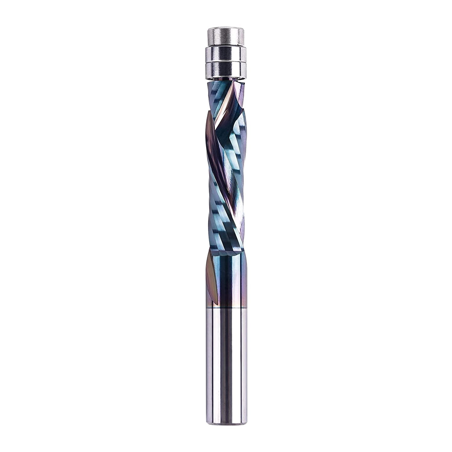 SpeTool EU W07502 SPE-X Coated Solid Carbide Flush Trim Compression Spiral 8mm Dia x 8mm Shank x 32mm Cutting Length x 75mm Long Router Bit