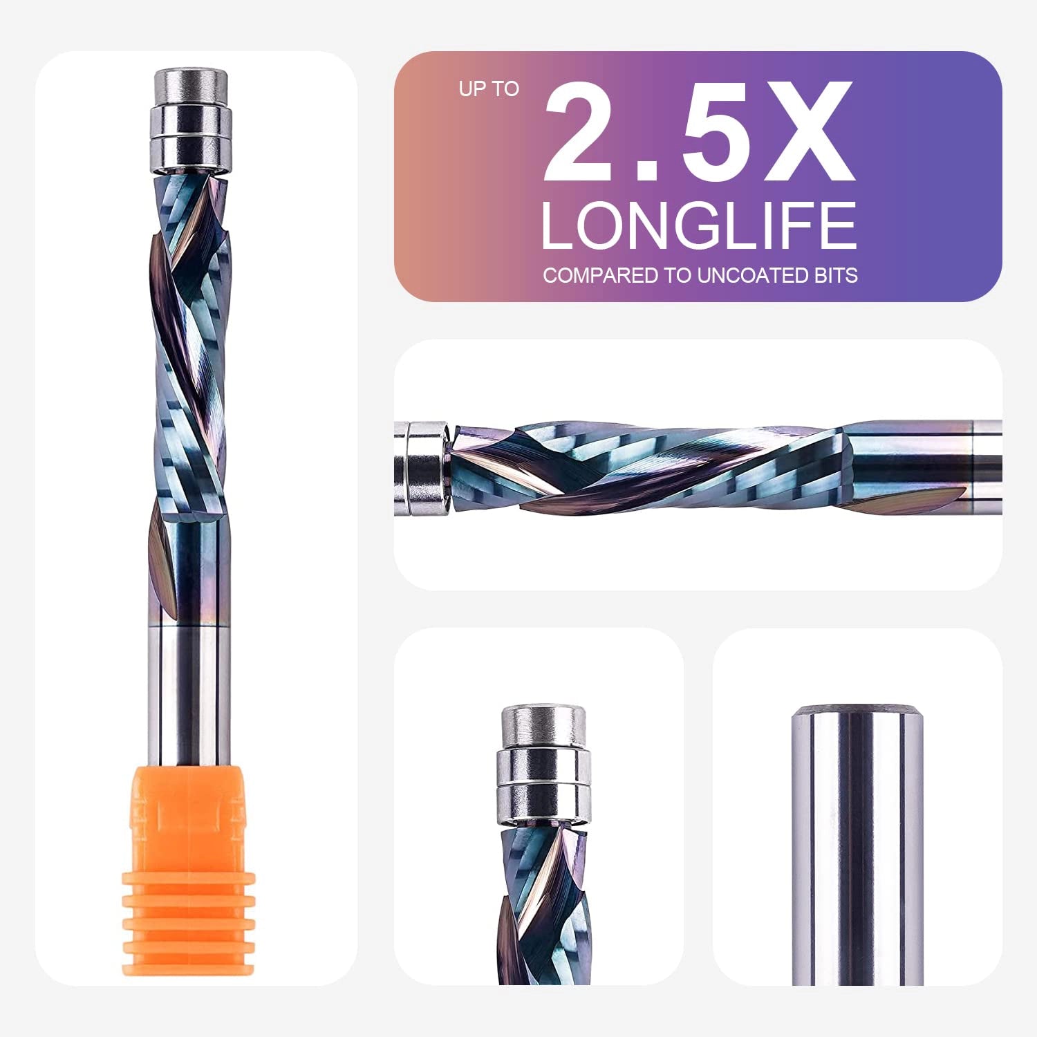 SpeTool EU W07502 SPE-X Coated Solid Carbide Flush Trim Compression Spiral 8mm Dia x 8mm Shank x 32mm Cutting Length x 75mm Long Router Bit