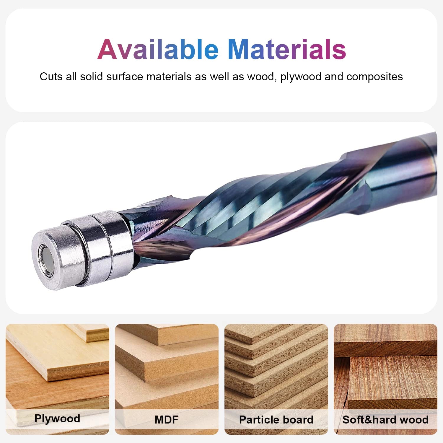 SpeTool EU W07502 SPE-X Coated Solid Carbide Flush Trim Compression Spiral 8mm Dia x 8mm Shank x 32mm Cutting Length x 75mm Long Router Bit