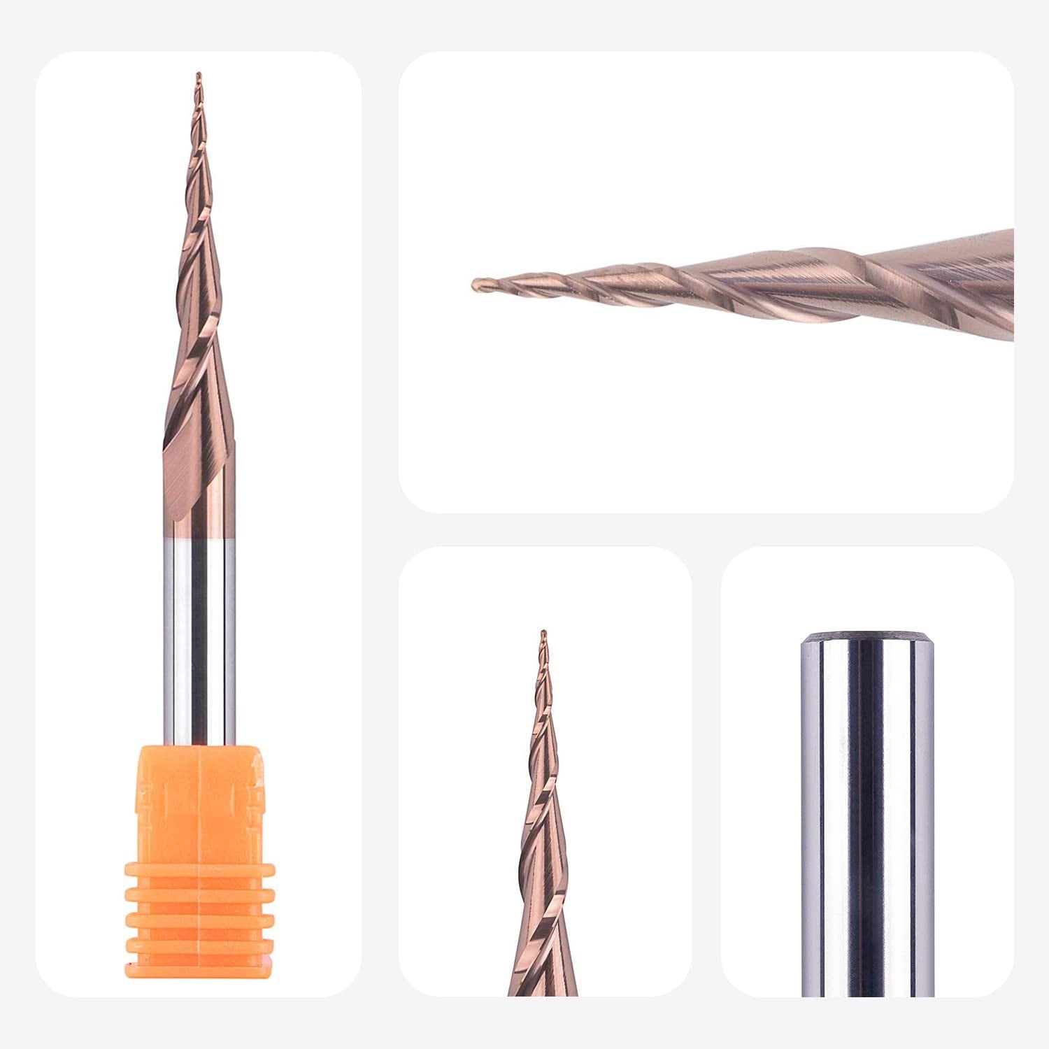 SpeTool EU W01505 0.25MM Radius x 6MM SHANK x 30.5MM CL x 75MM OVL Tapered Ball Nose 2D & 3D Carving H-si Coated Router Bit