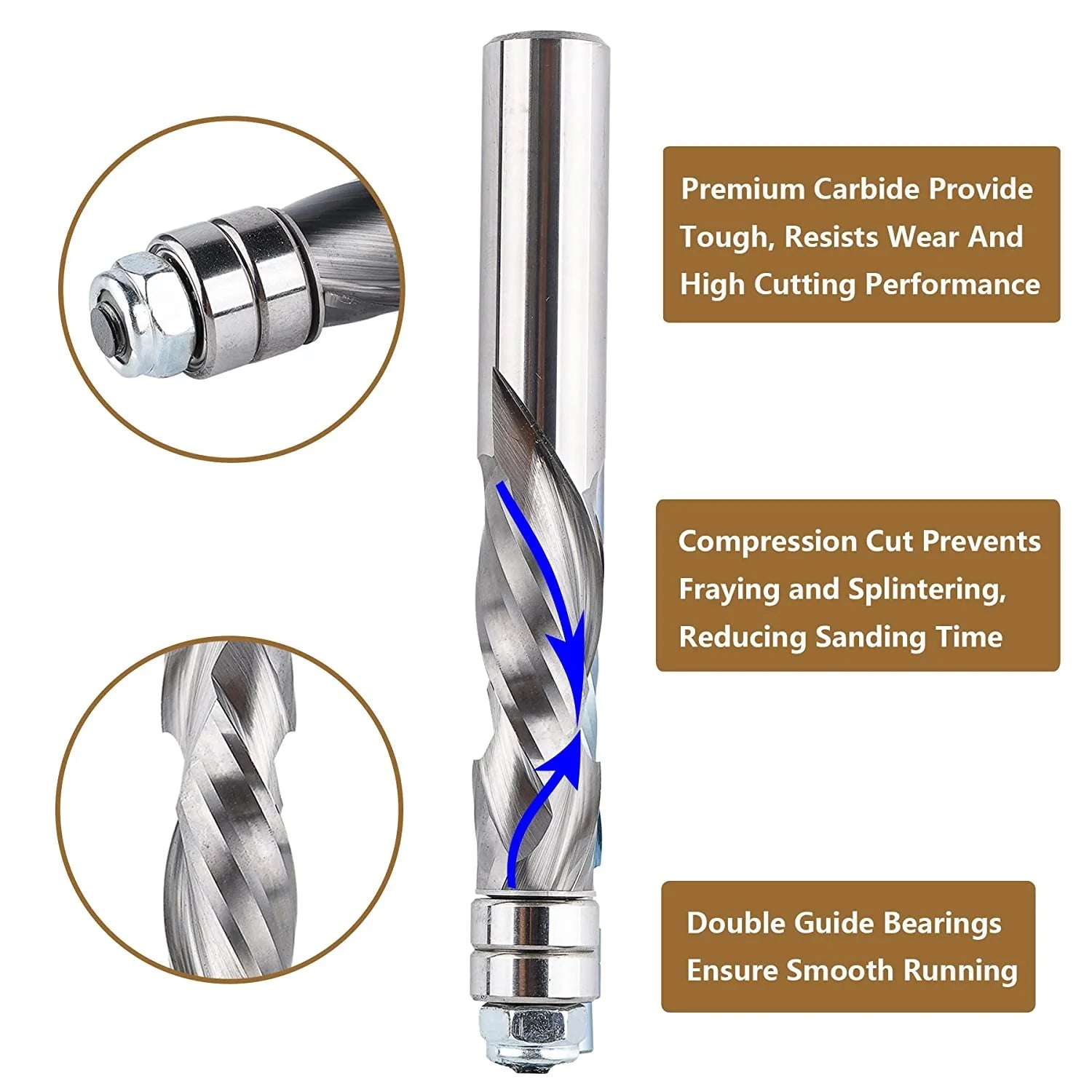 SpeTool SC 1/2" Shank Flush Trim 4" Long Compression Spiral Router Bit