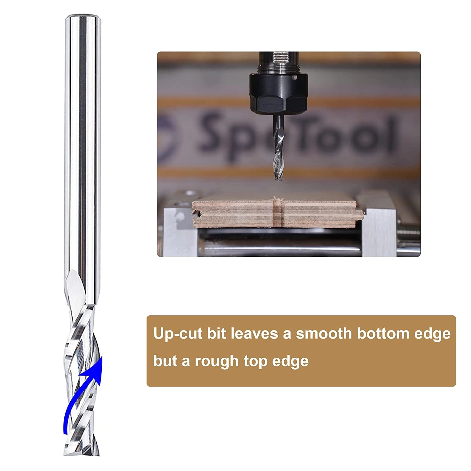 SpeTool SC Upcut Spiral Router Bit 1/4" Diam 3" Extra long For Wood cut
