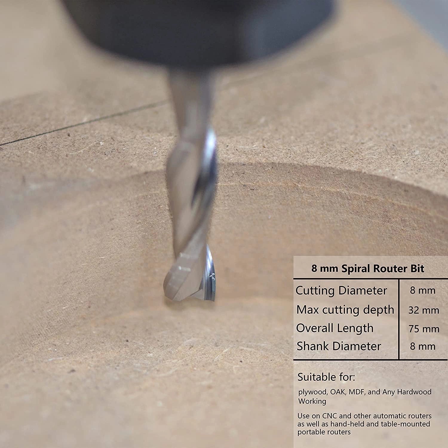 SpeTool EU W04509 DOWN CUT 2 FL 8MM DIA x 32MM CL x 8MM SHANK x 75MM OVL ROUTER BIT