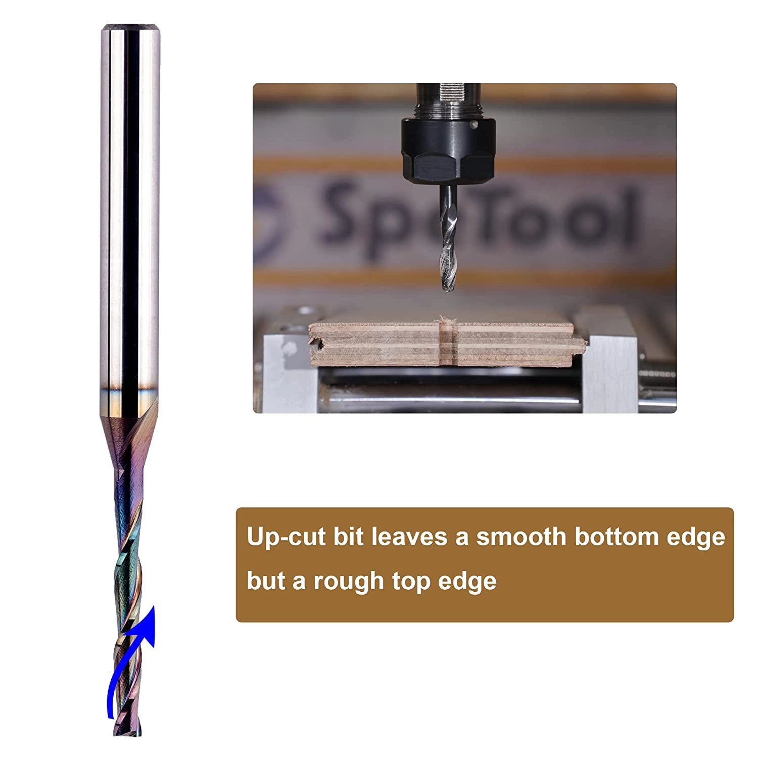 SpeTool SPE-X Carbide 1/8 Dia 1/4 Shank 3 Inch Long Up Cut Router Bit