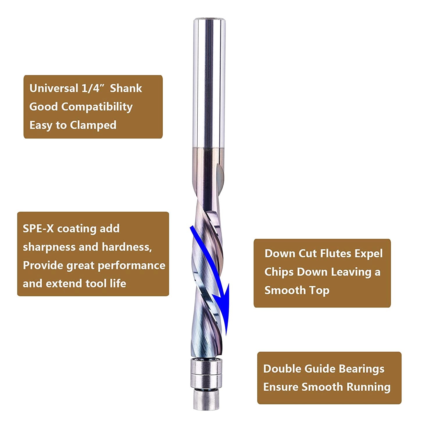 SpeTool SPE-X Coated 1 4 Dia 3 Long Down Cut Flush Trim Router Bit