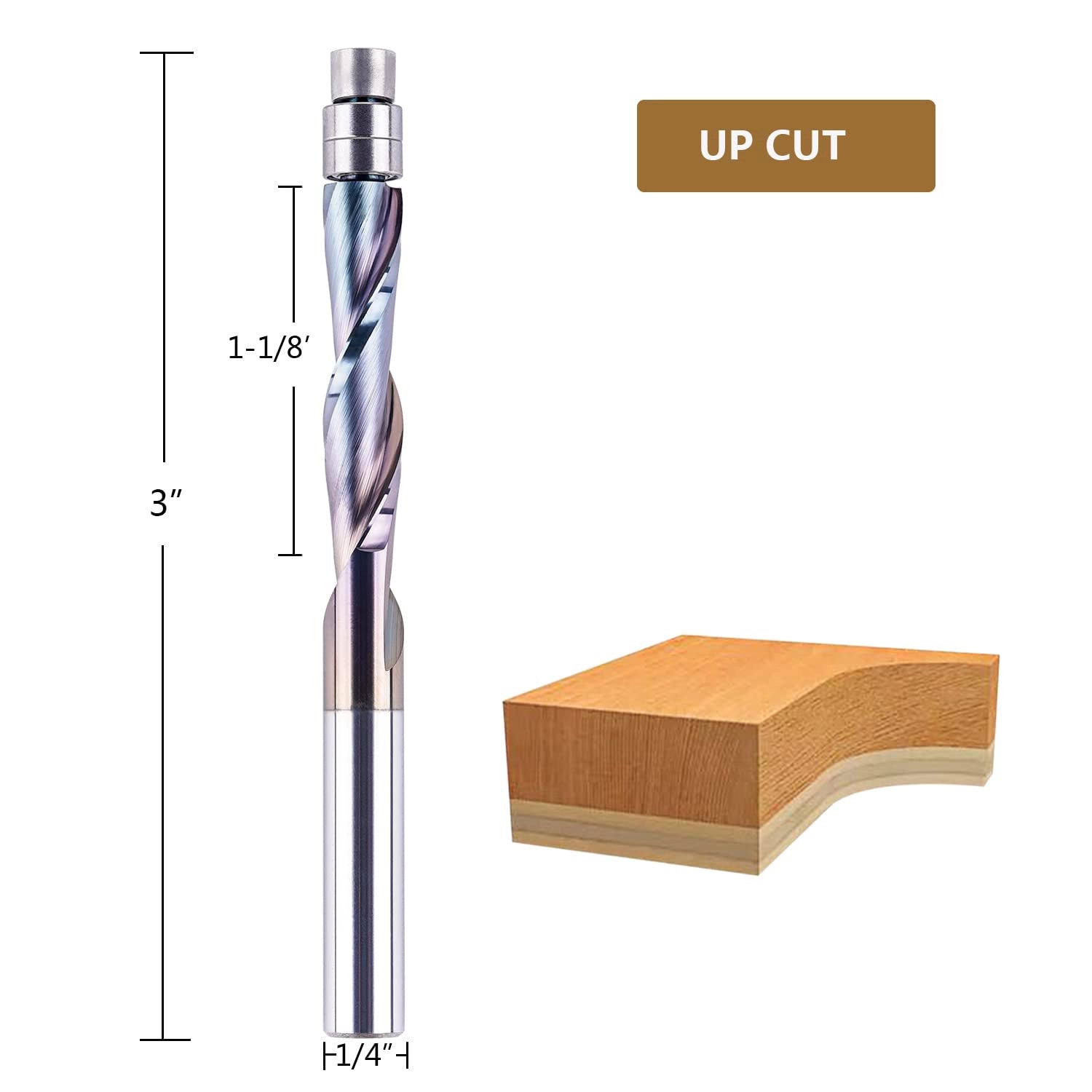 SpeTool SPE-X Coated 1/4 Dia 3" Long Up Cut Flush Trim Router Bit