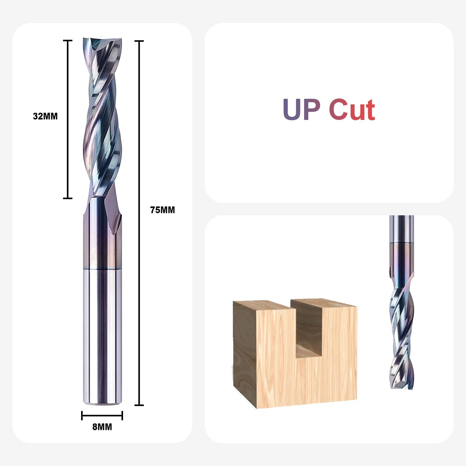 SpeTool EU W04510 SPE-X Coated SC UP CUT 2 FL 8MM DIA x 32MM CL x 8MM SHANK x 75MM OVL ROUTER BIT