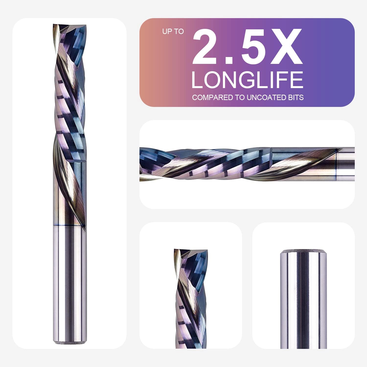 SpeTool EU W02507 SPE-X Coated SC COMPRESSION 2 FL 8MM DIA x 32MM CL x 8MM SHANK x 75MM OVL ROUTER BIT