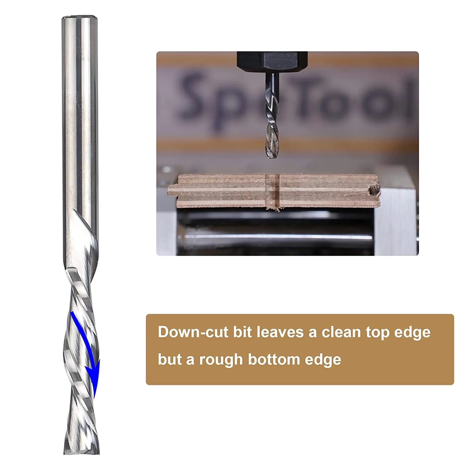 SpeTool Spiral Down Cut Router Bit Extra Long 1/4" Dia x 3" length
