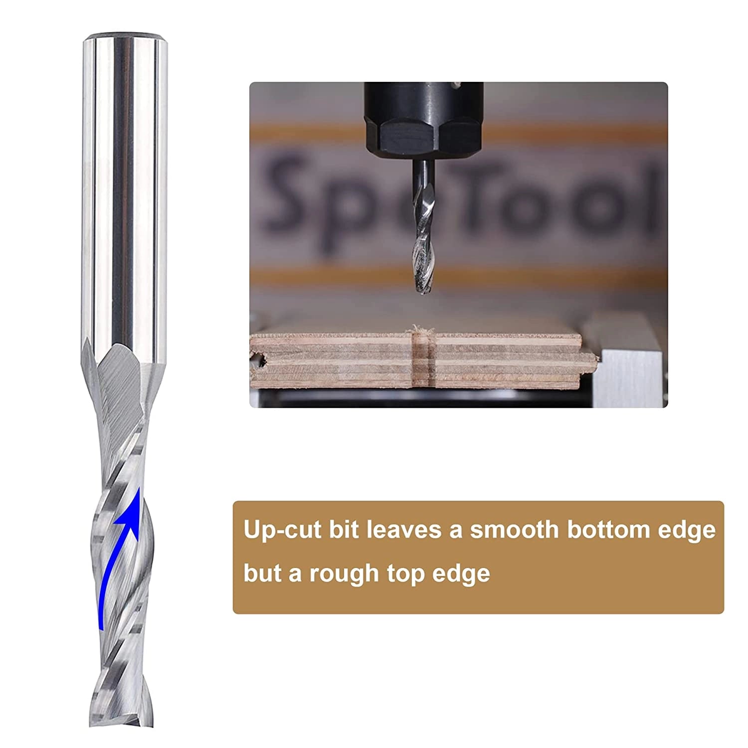 SpeTool Spiral Upcut Router Bit 3/8" Dia 4" Extra Long For Woodworking