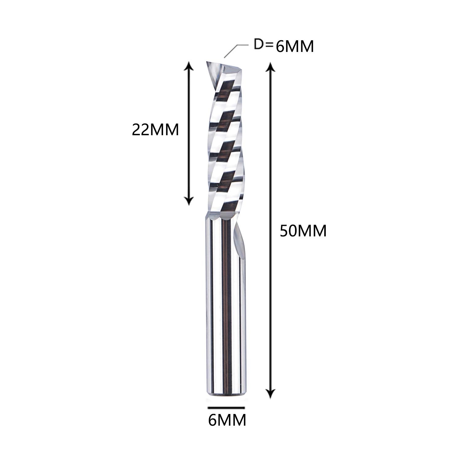 SpeTool UpCut Single Flute Milling Cutter 6mm Dia 22mm Cutting Length