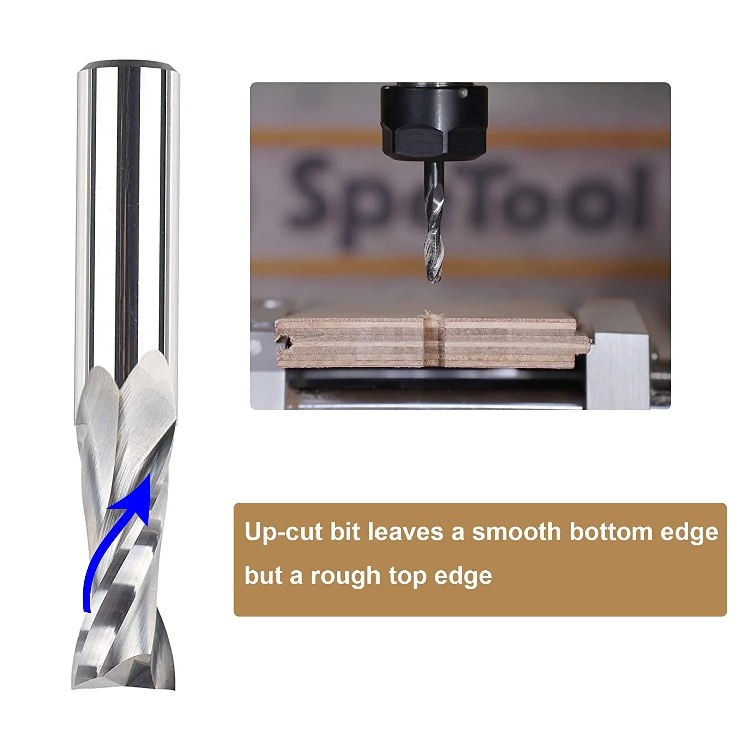 SpeTool Up cut Spiral Router Bit 1/2" SHK x 1/2" Diam Wood Cut End Mill