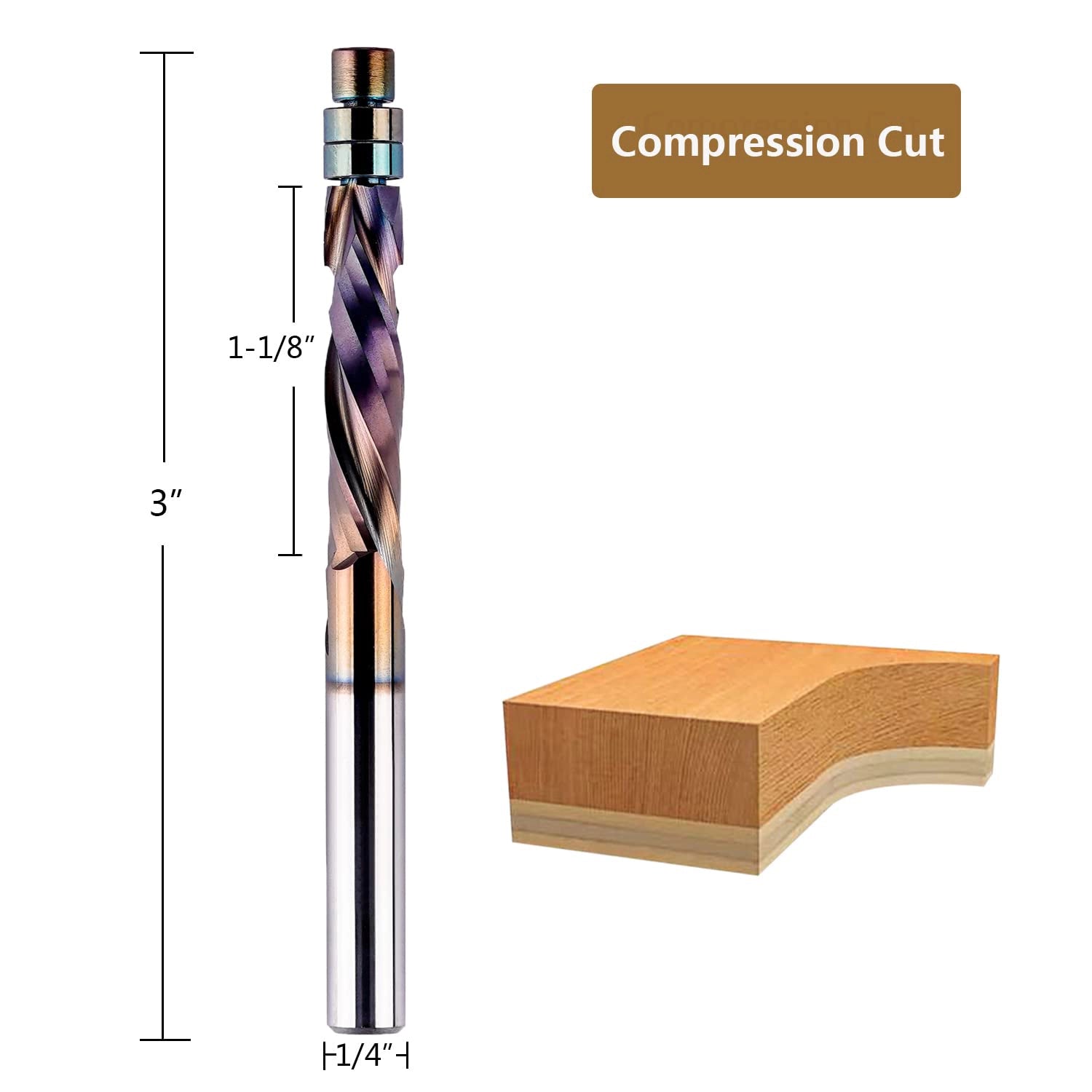 SpeTool SPE-X Coated 1/4 Dia 3" Long Compression Flush Trim Router Bit