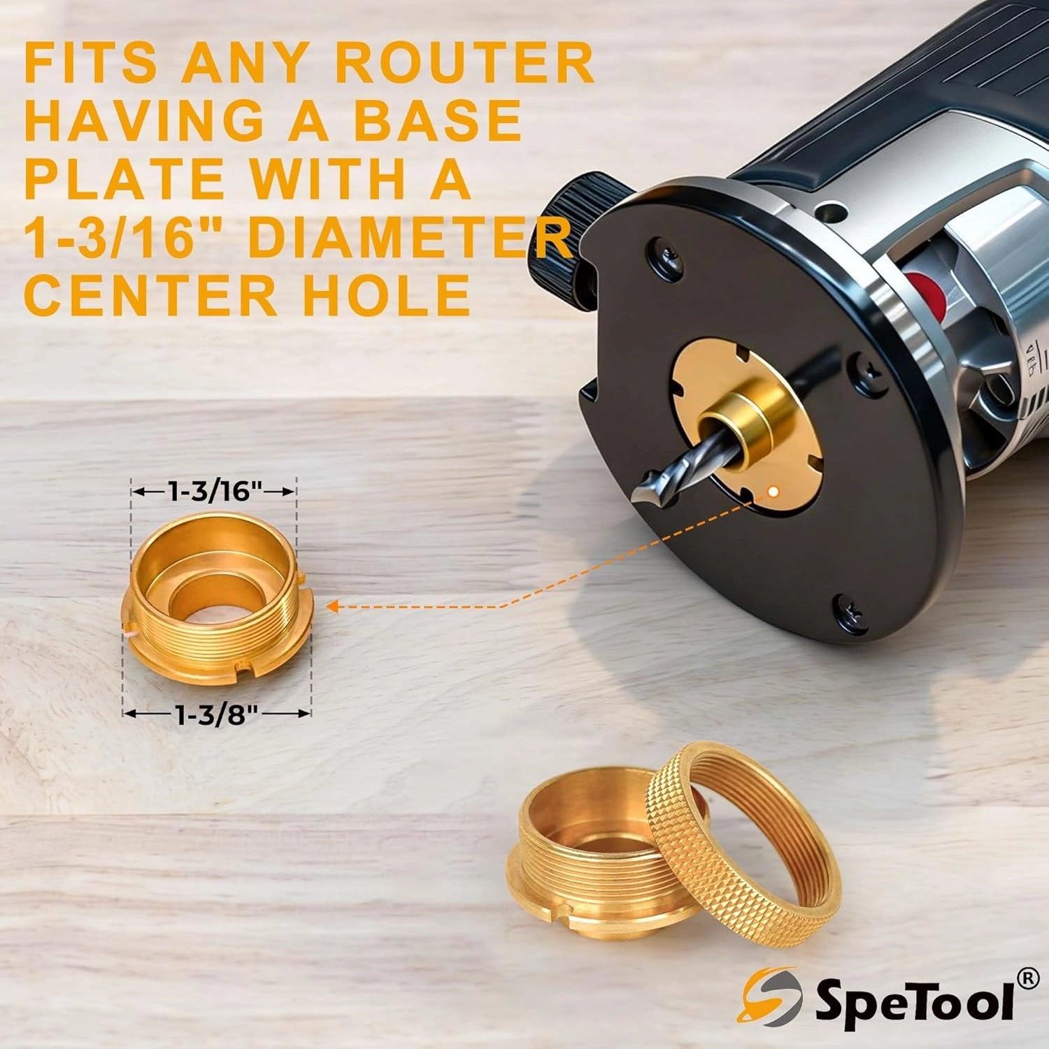 SpeTool O06003 13-Piece Brass Router Template Bushing Guide Set with Locking Wrench, Centering Pin & Aluminum Case – Fits 1-3/16" Router Base