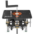 SpeTool CA P01002 Router Lift for 2.56”–4.21” Diameter Routers | Precision All-Aluminum Router Lift System / DIY Template & 3 Magnetic Insert Rings | 9-1/4" x 11-3/4" Router Table Insert Plate