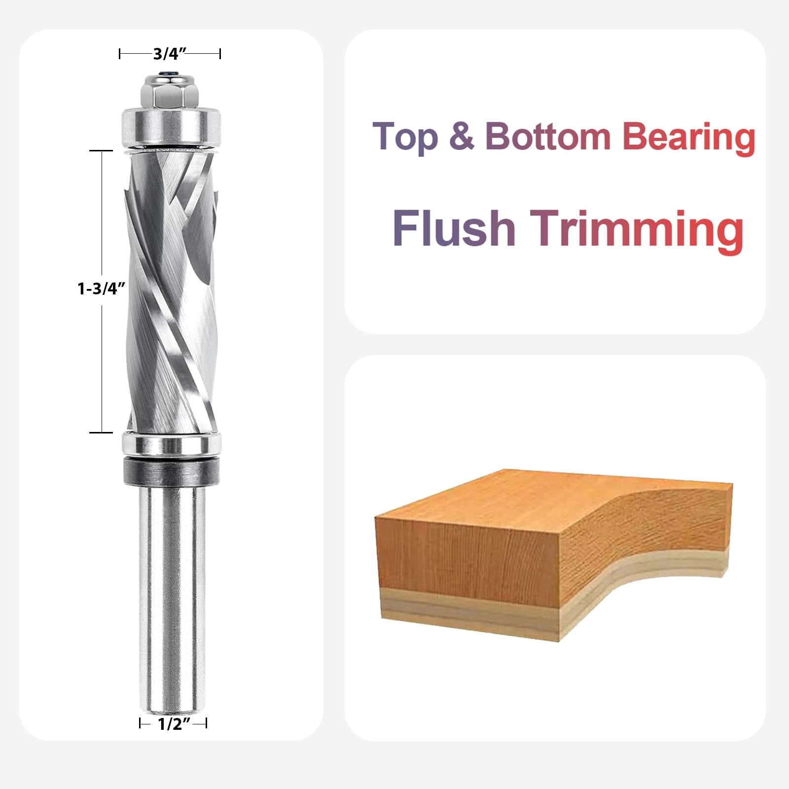 Spetool 3/4″ Spiral Compression Flush Trim Router Bit | 1/2″ Shank Dual Bearing Primary Product Image