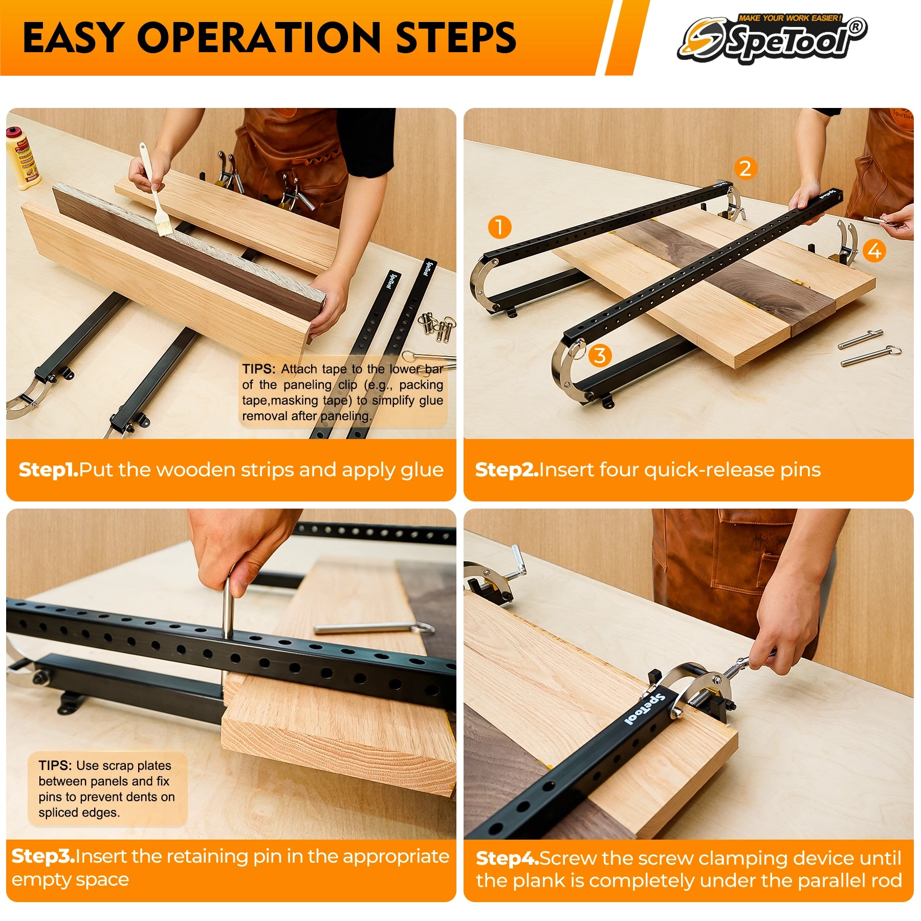 SpeTool S05003 16 Inch Panel Clamps 2 Pack – 4-Way Pressure Aluminum Parallel Clamps with Parallelogram Couplers for Woodworking